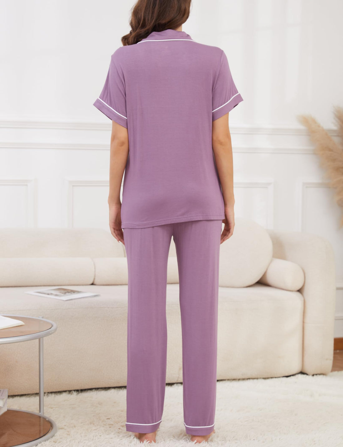 Womens Pajama Set Soft Pjs Short Sleeve Sleepwear with Long Pants 2 Piece Lounge Sets S-XXL