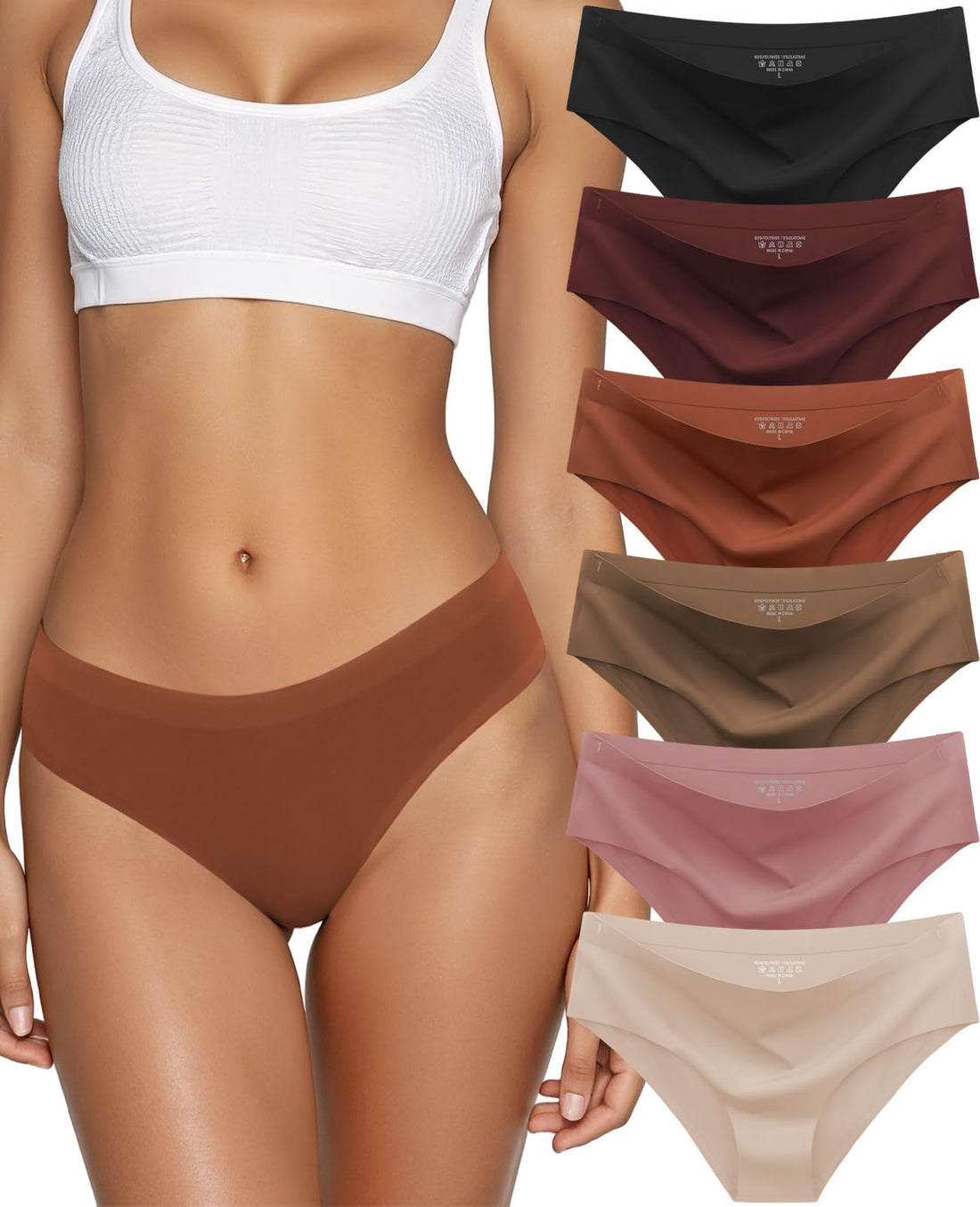 Seamless Underwear for Women No Show Hipster Bikini Panties Low Rise Cheeky Breathable Soft Invisible Briefs 6 Pack