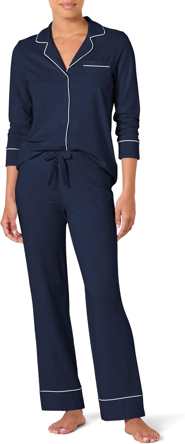 Amazon Essentials Women's Long Sleeve Cotton Modal Pajama Set, Loungewear with Full-Length Bottom