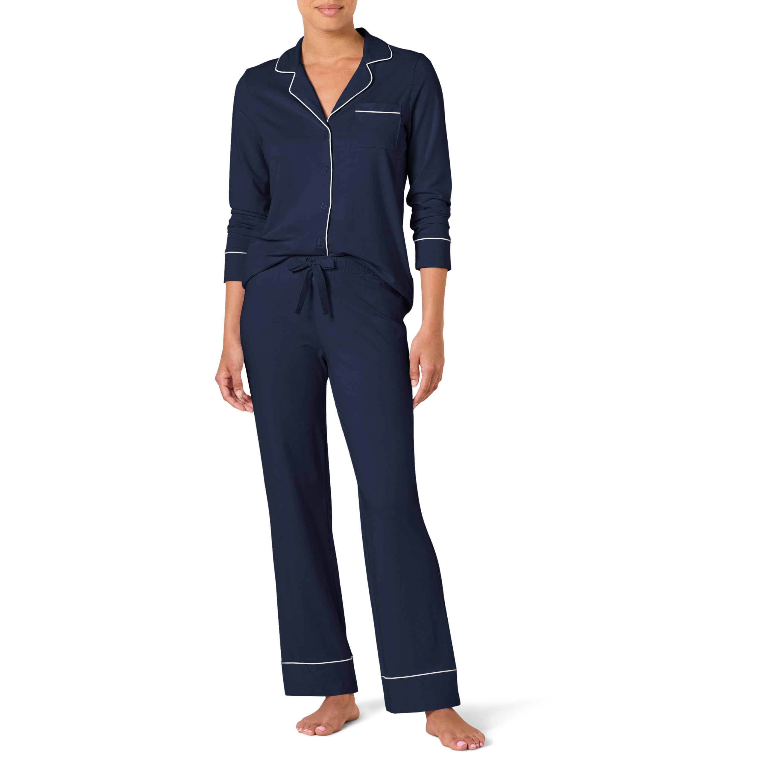 Amazon Essentials Women's Long Sleeve Cotton Modal Pajama Set, Loungewear with Full-Length Bottom