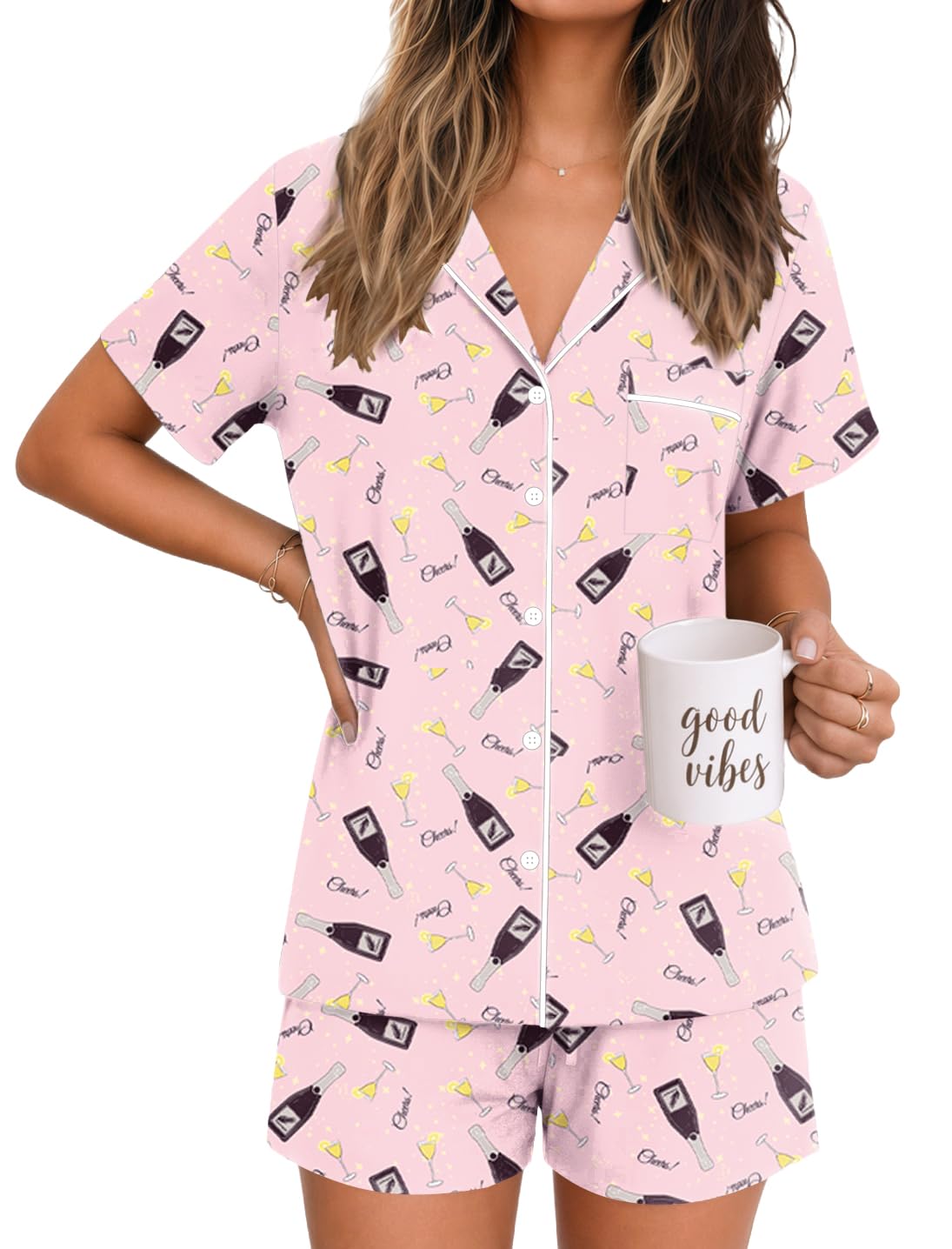 Ekouaer Womens Pajamas Set Soft Classic Notch Collar Bride Pjs Comfy Short Sleeve Sleepwear Loungewear