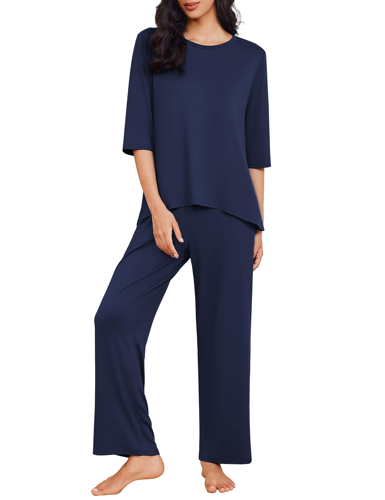 Ekouaer Womens Pajamas Set 2 Piece 3/4 Sleeve Tops Long Pants Pj Set