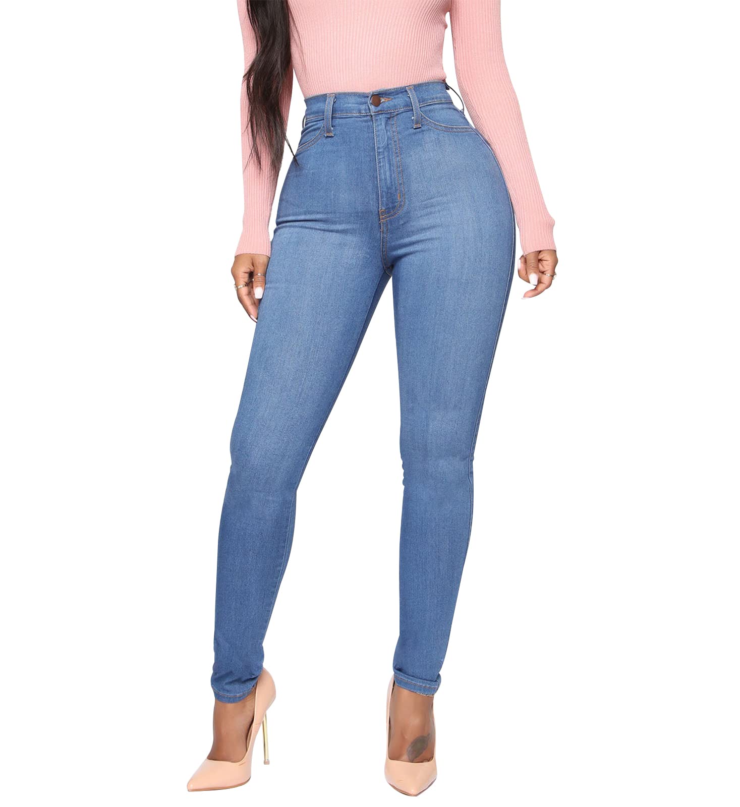KUNMI Womens Classic High Waisted Skinny Stretch Butt Lifting Jeans Slim Fit Denim Pants