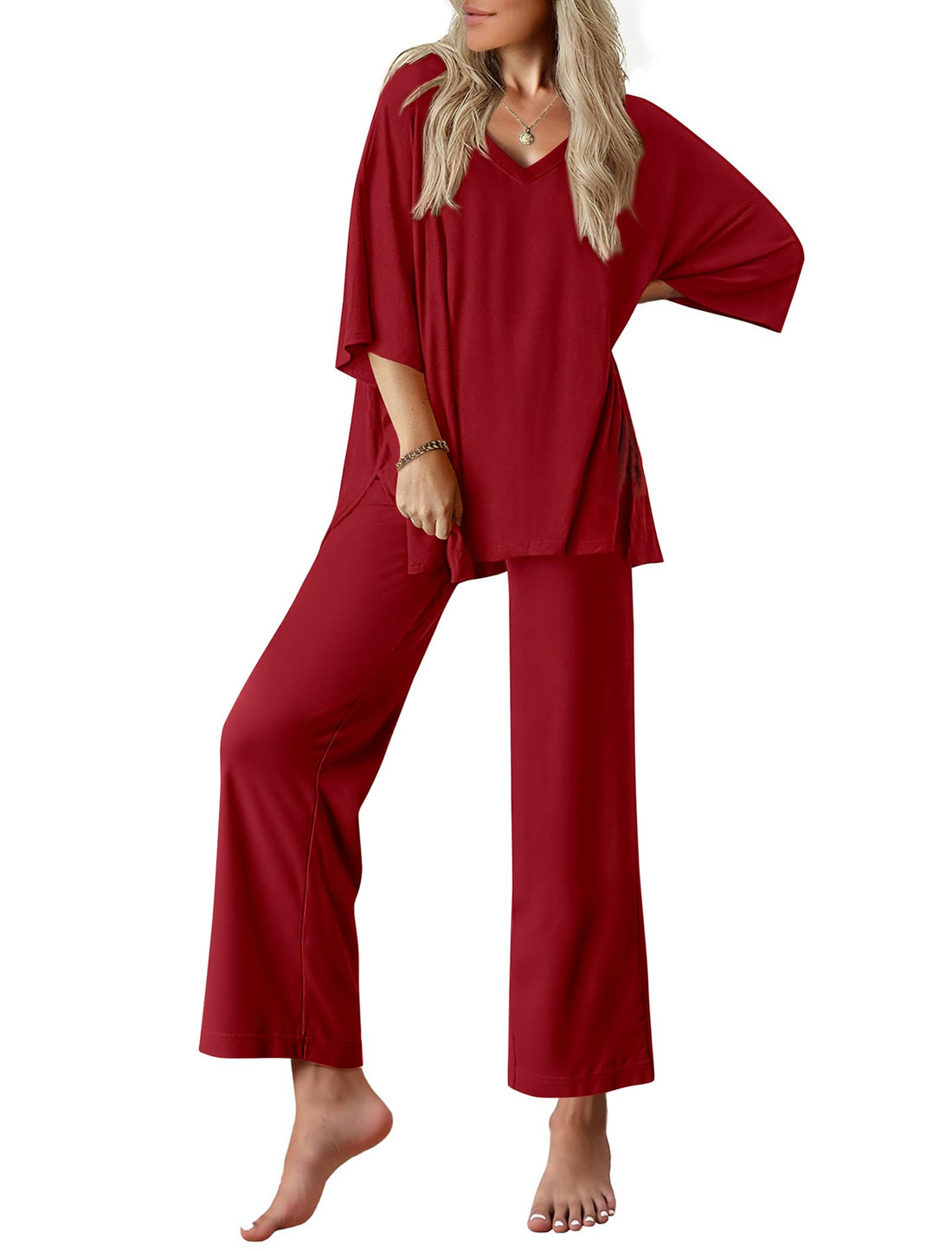 Ekouaer Lounge Sets for Women Short Sleeve Tops and Long Pants Pajamas Set