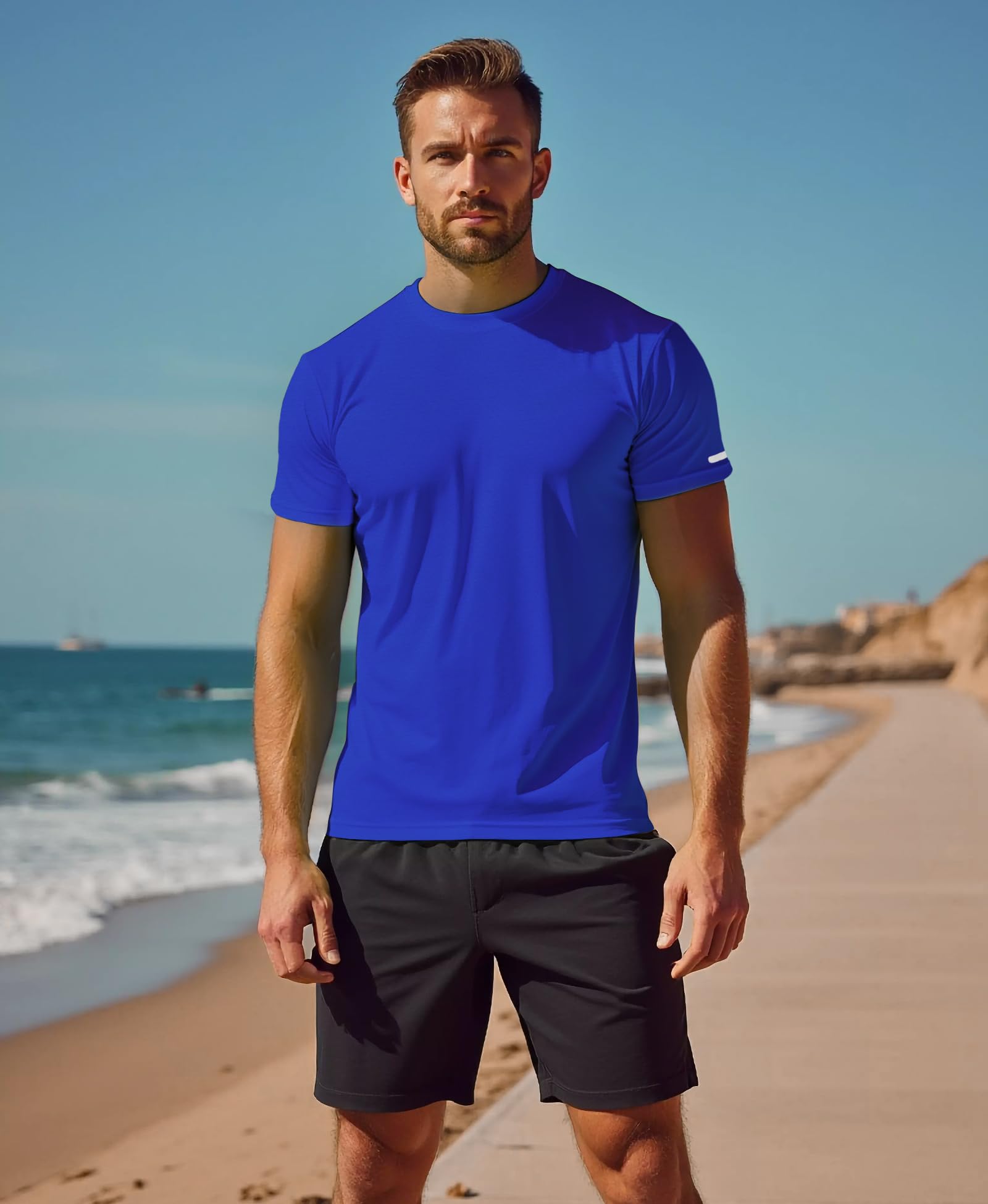 Workout Shirts Men Moisture Wicking Quick Dry Running Short Sleeve | Breathable high elasticity gym activewear tee durable lightweight athletic fit performance tshirt