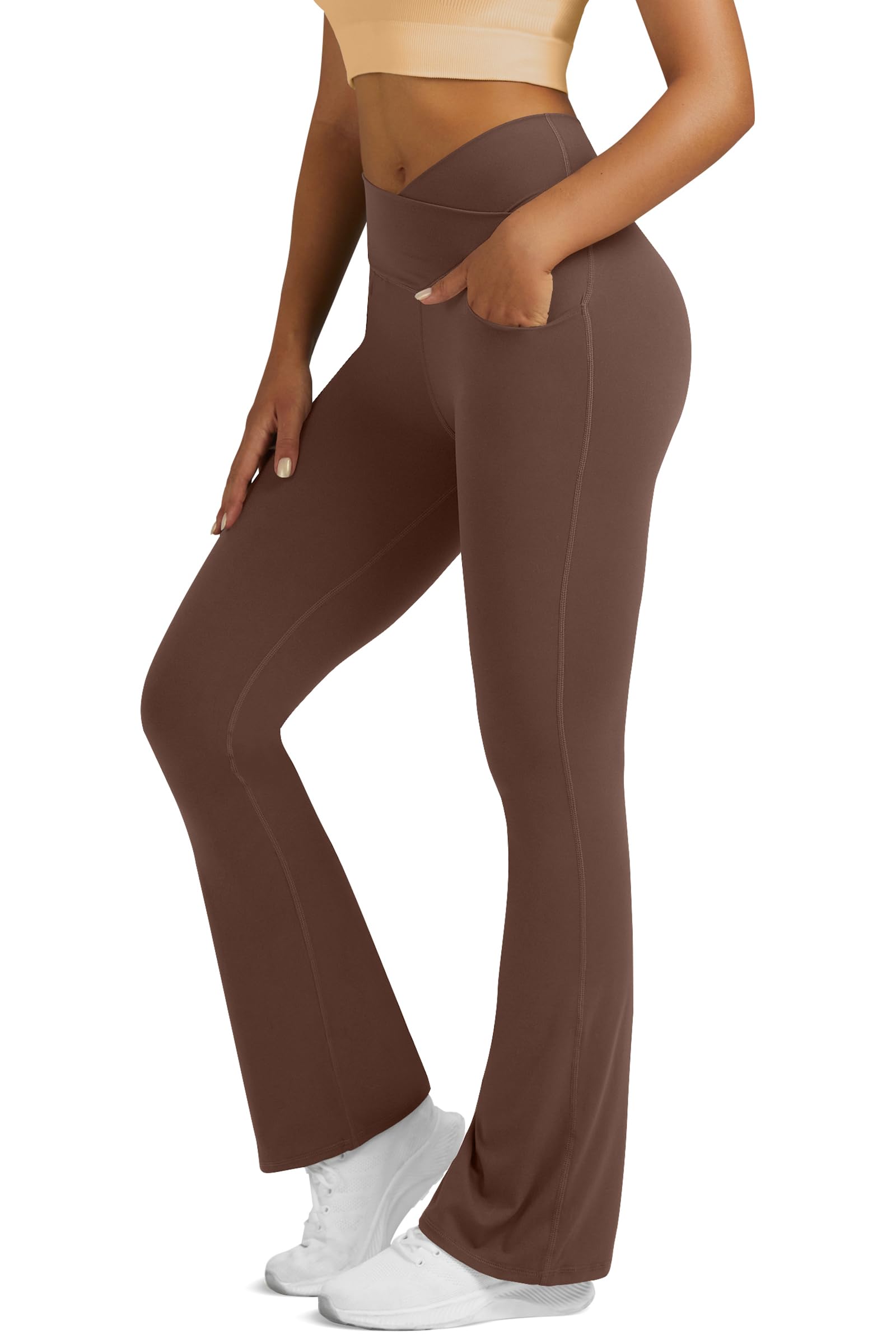 Flare Leggings for Women Yoga Pants with Pockets High Waisted Crossover Flare Leggings Bootcut Casual Yoga Pants