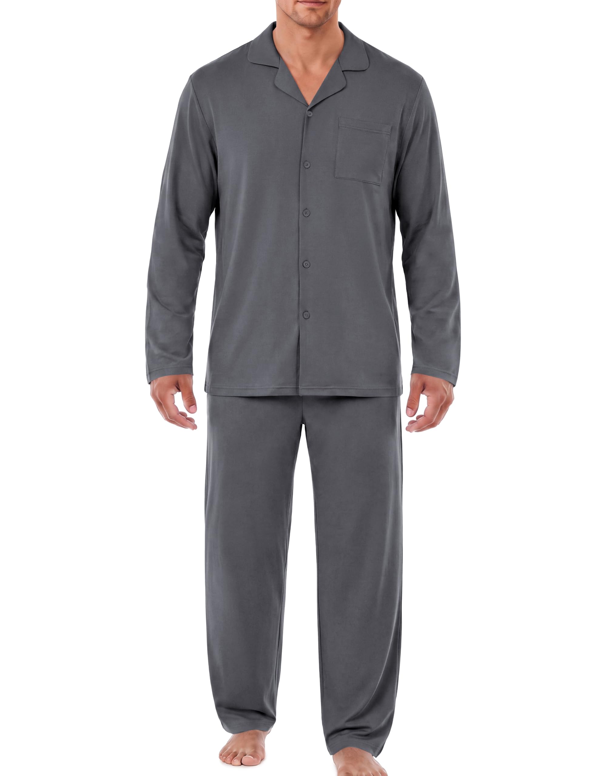 Ekouaer Mens Pajamas Set Long Sleeve Button Down Pjs Long Pants with Pocket