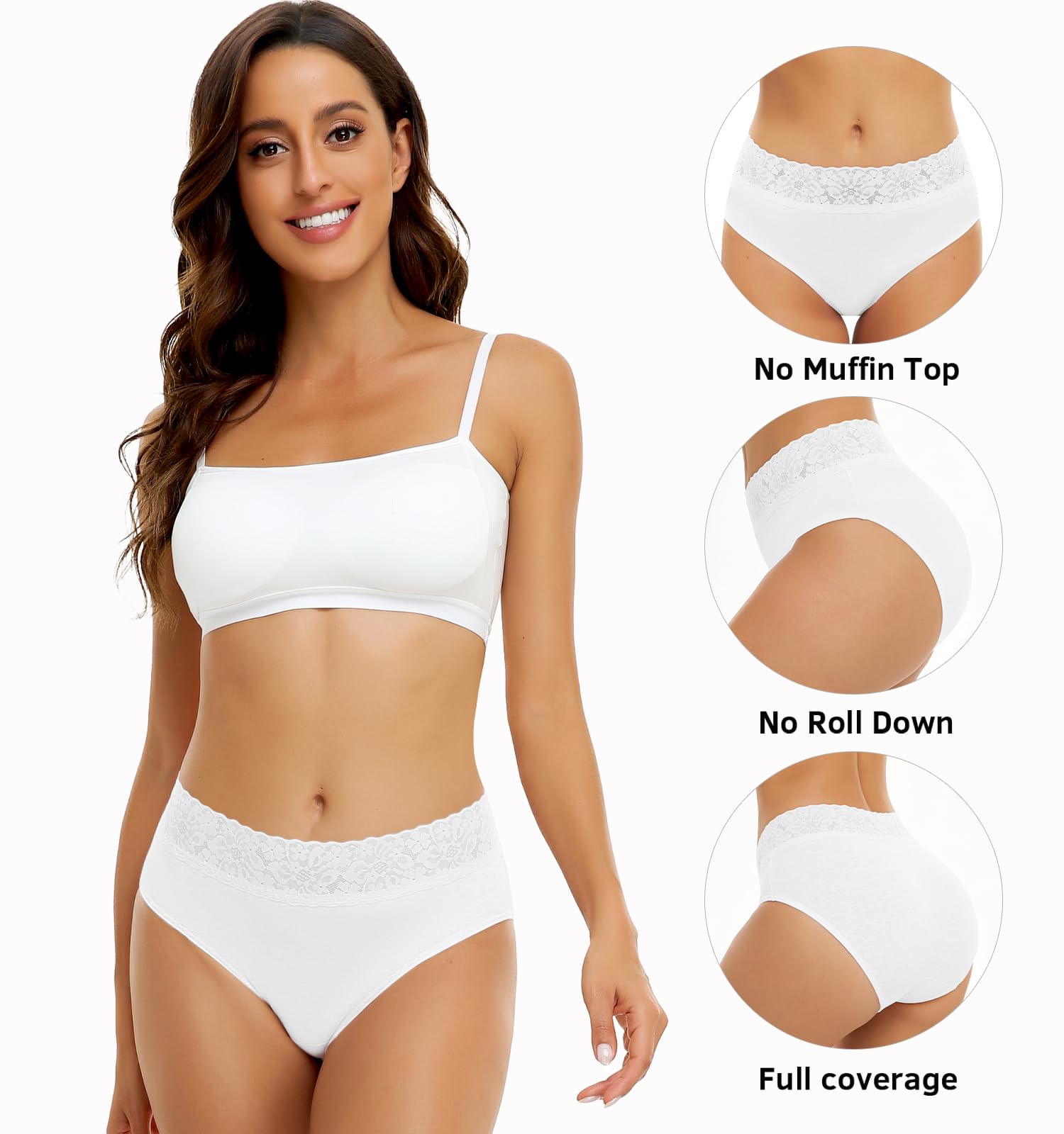 RHYFF Womens Underwear Cotton Bikini Panties Lace Soft Hipster Panty Ladies Stretch Full Briefs 5 Pack