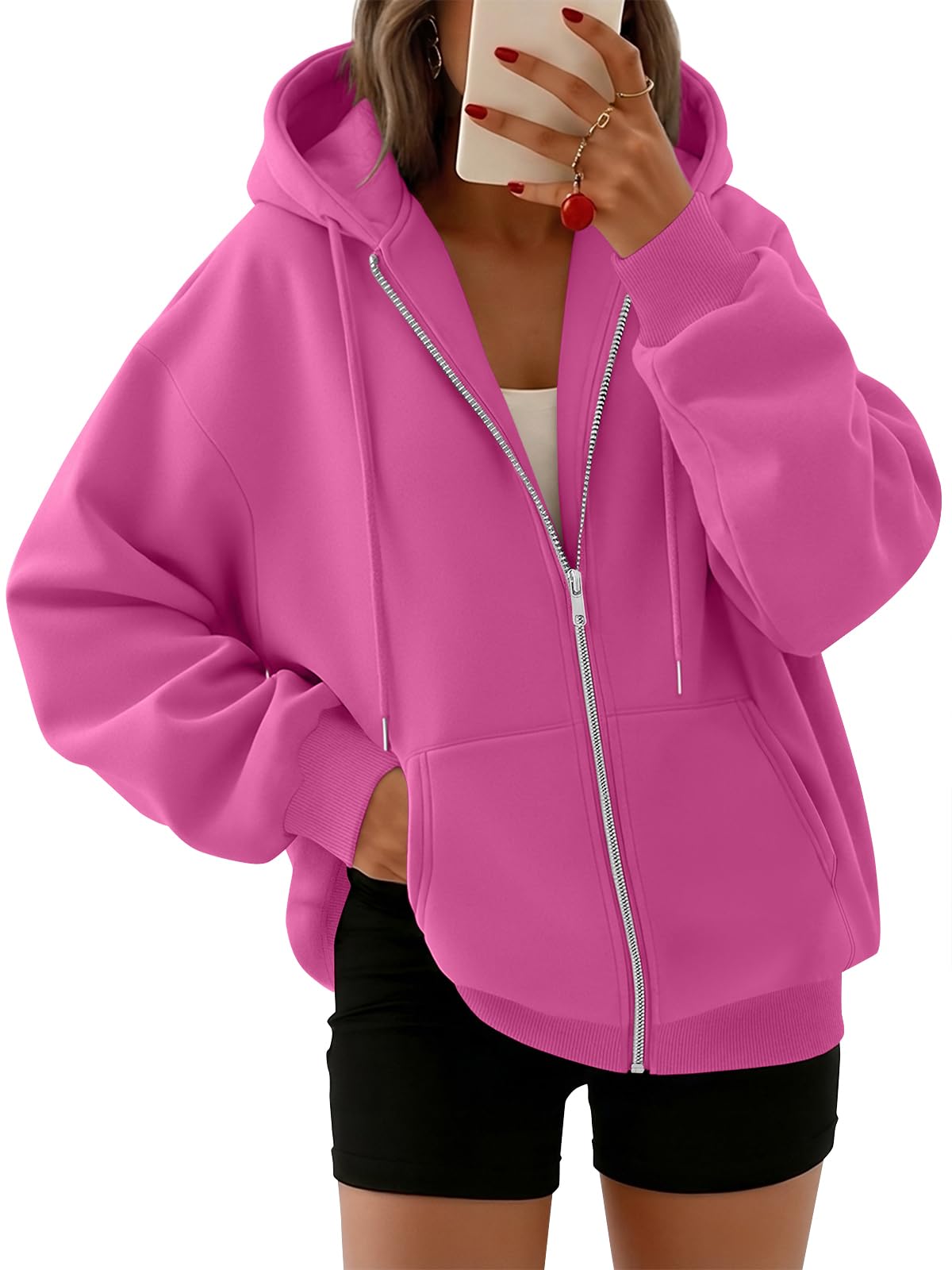 Trendy Queen Womens Zip Up Hoodies 2026 Oversized Sweatshirt | Spring Fall Layering Jacket with Pockets, Casual Track Outfits, Cozy Fleece Winter Clothes