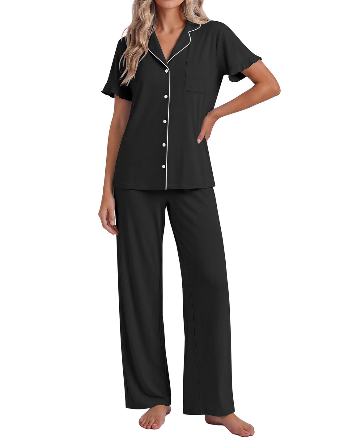 Ekouaer Pajamas for Women Set Button Up Soft Pjs Short Sleeve Lounge Sets