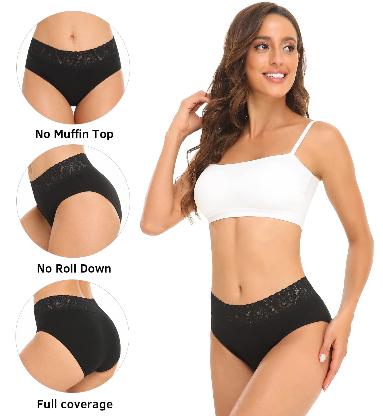RHYFF Womens Underwear Cotton Bikini Panties Lace Soft Hipster Panty Ladies Stretch Full Briefs 5 Pack