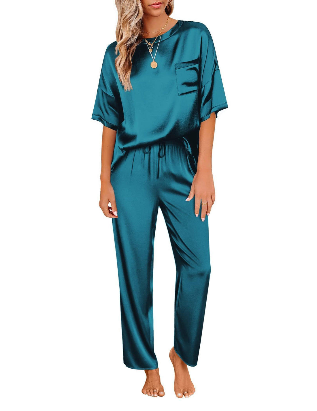 Ekouaer Pajamas for Women Set Silky Satin 2 Piece Lounge Sets with Pockets