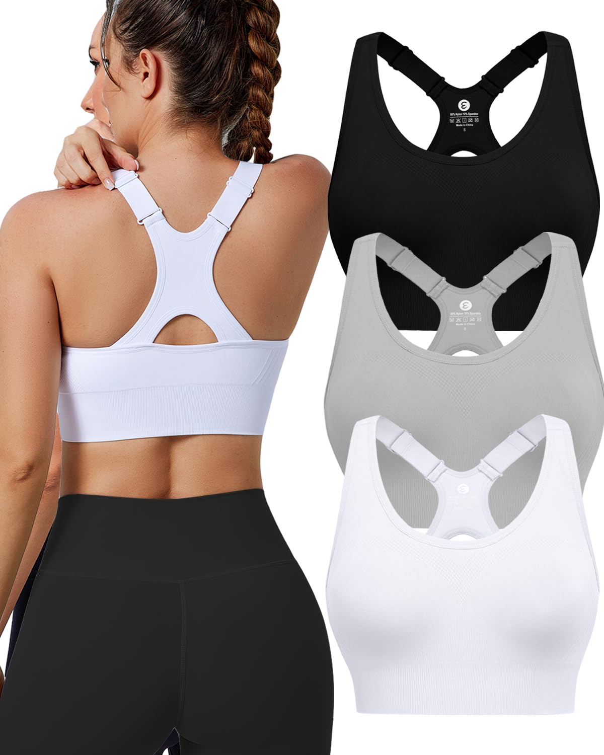 Evercute High Impact Sports Bras for Women 3/4/5 Pack, Adjustable Straps Padded Supportive Seamless Racerback Running Bras