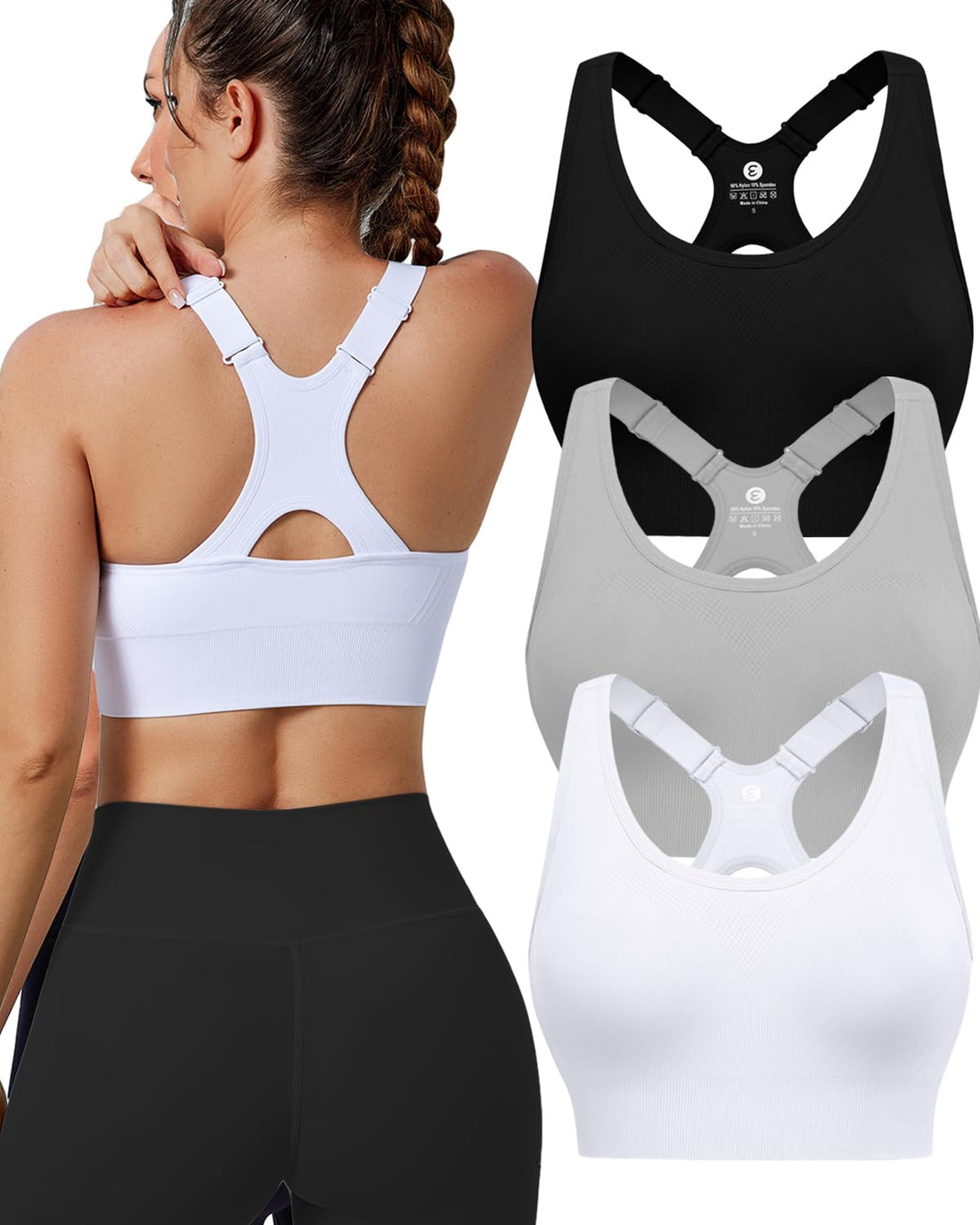 Evercute High Impact Sports Bras for Women 3/4/5 Pack, Adjustable Straps Padded Supportive Seamless Racerback Running Bras