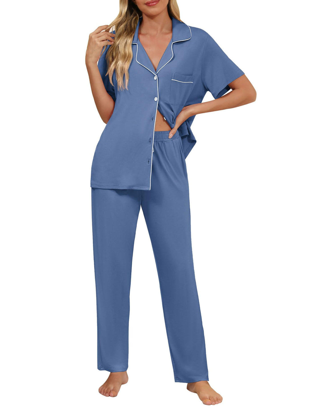 Senert Womens 2 Piece Pajamas Set Button Down Top and Pants Soft Sleepwear
