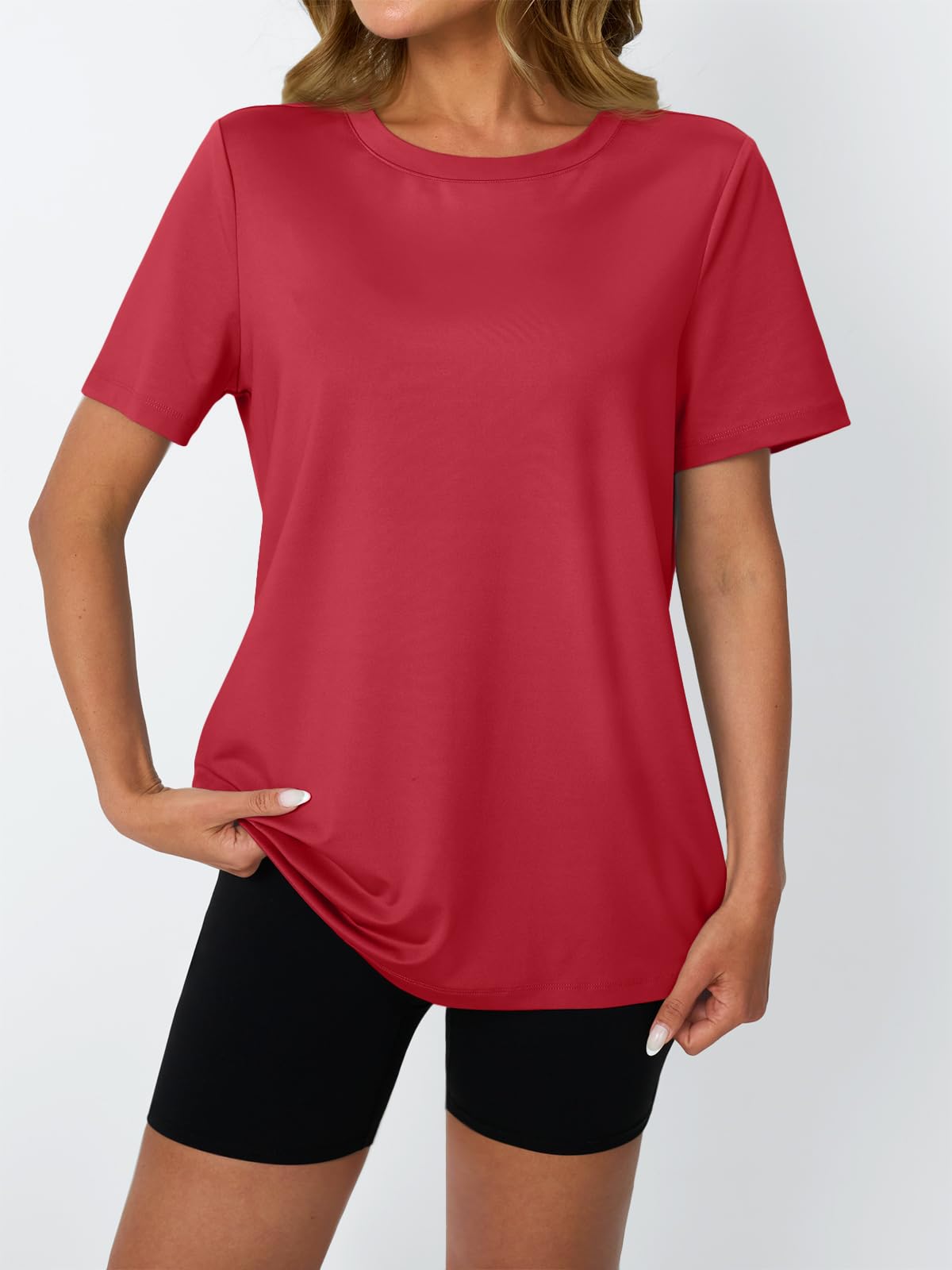AUTOMET Women's Workout Shirts Short Sleeve Tops for Running Hiking Gym Athletic