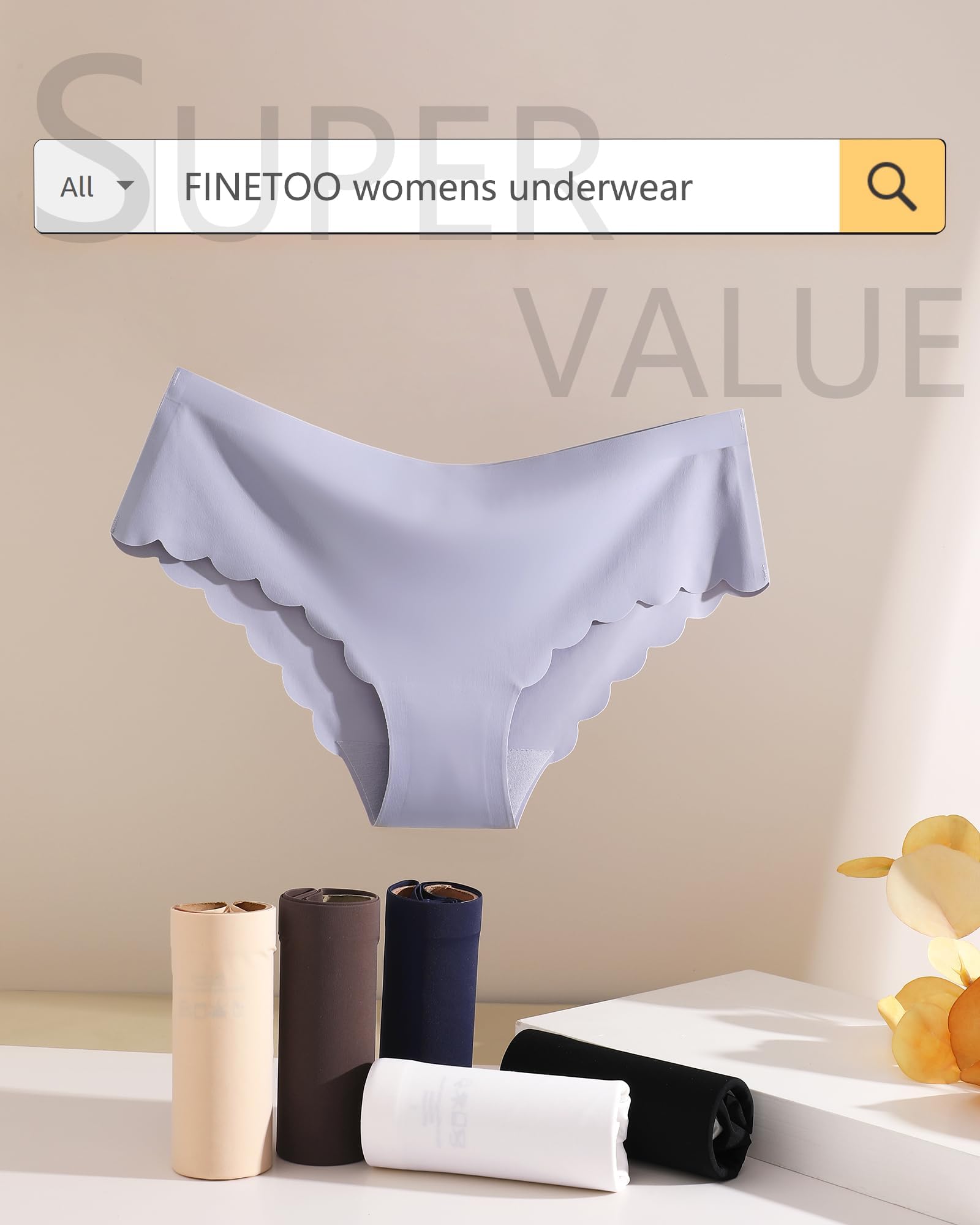 FINETOO 6 pack Seamless Underwear for Women Sexy Low Rise Hipster Wave Edge No Show Bikini Panties Womens Cheeky S-XL