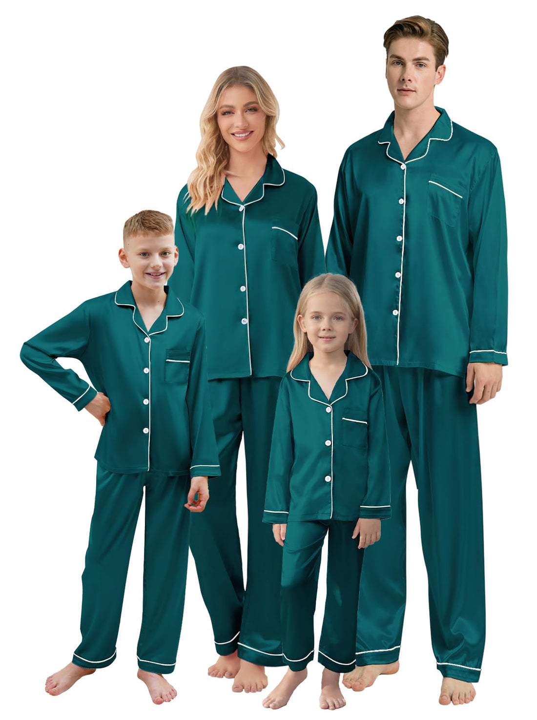QZH.DUAO Christmas Family Pajamas Matching Sets Silk Satin Long Sleeve Pj Set Sleepwear