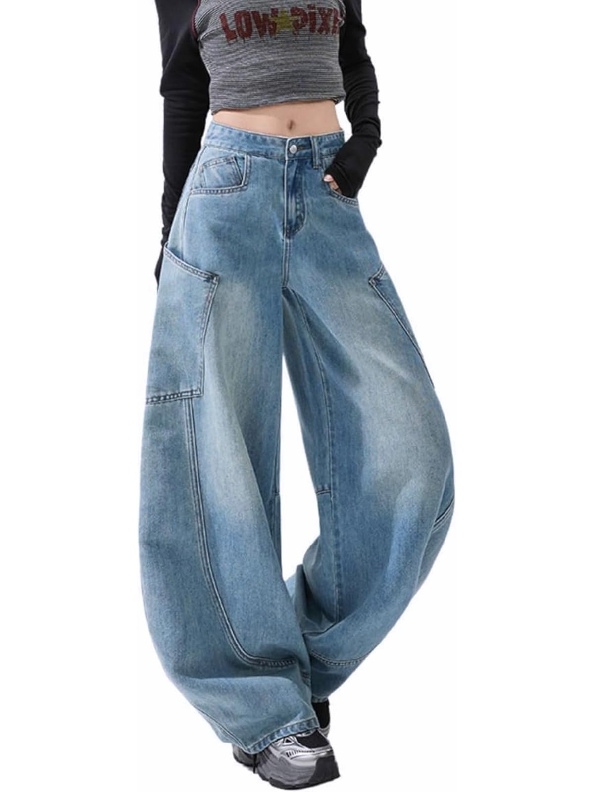 Baggy Jeans for Woman Men High Waisted Barrel Leg Jeans Casual Loose Denim Pants Streetwear Clothes