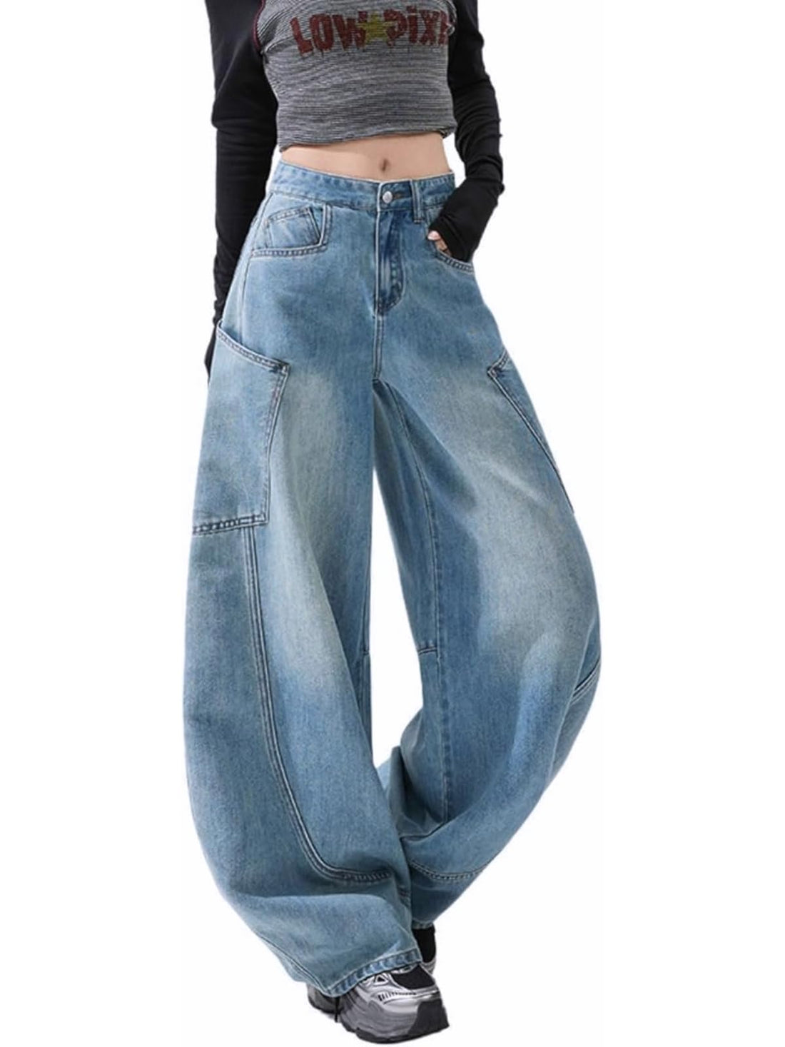 Baggy Jeans for Woman Men High Waisted Barrel Leg Jeans Casual Loose Denim Pants Streetwear Clothes