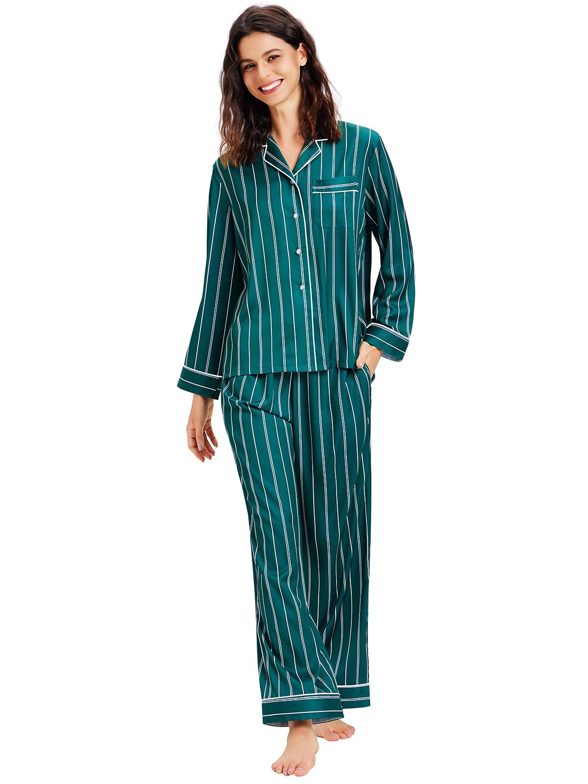 Lonxu Womens Satin Pajama Set Button Down Sleepwear Long Pj XS-3XL