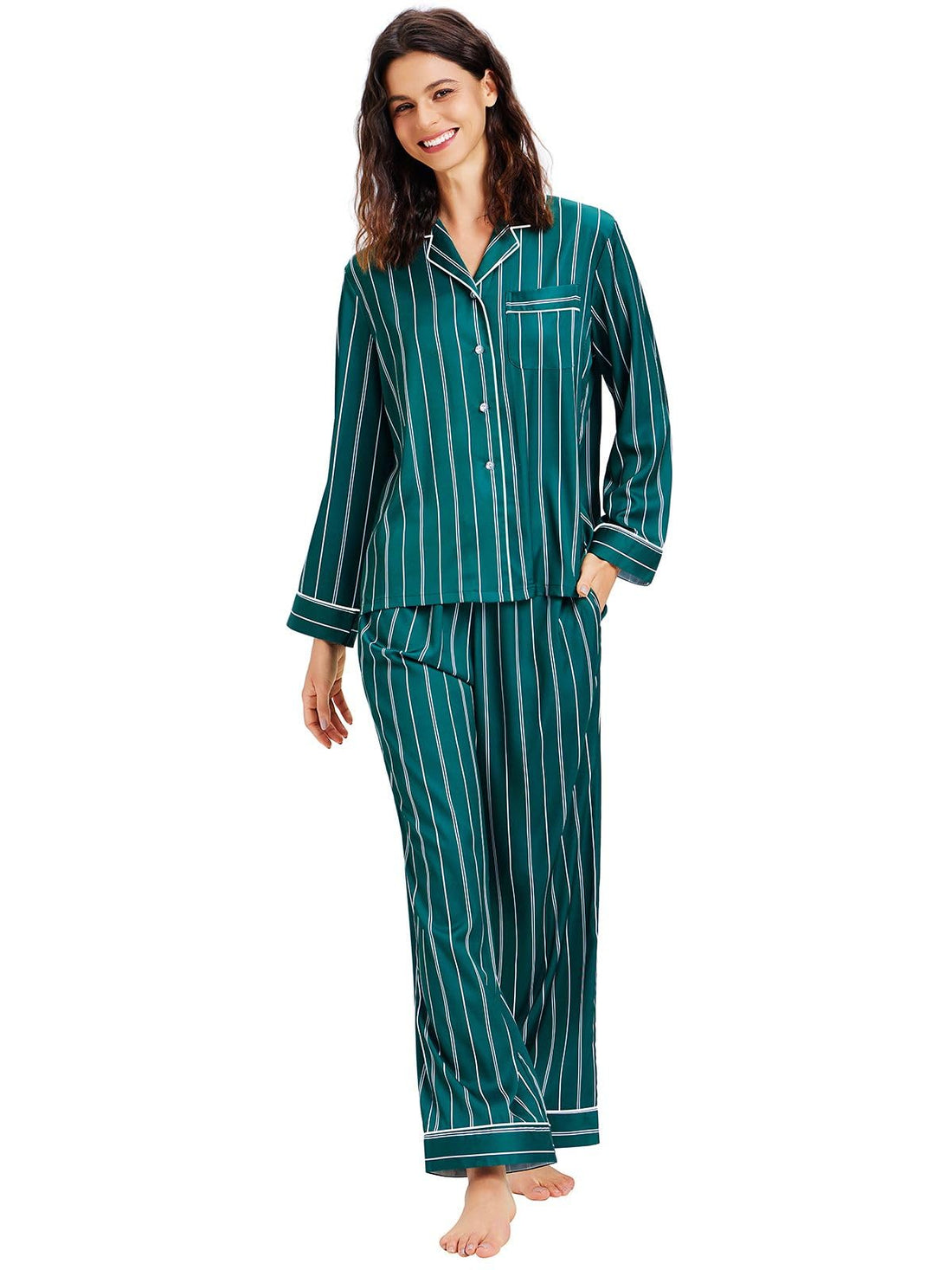 Lonxu Womens Satin Pajama Set Button Down Sleepwear Long Pj XS-3XL