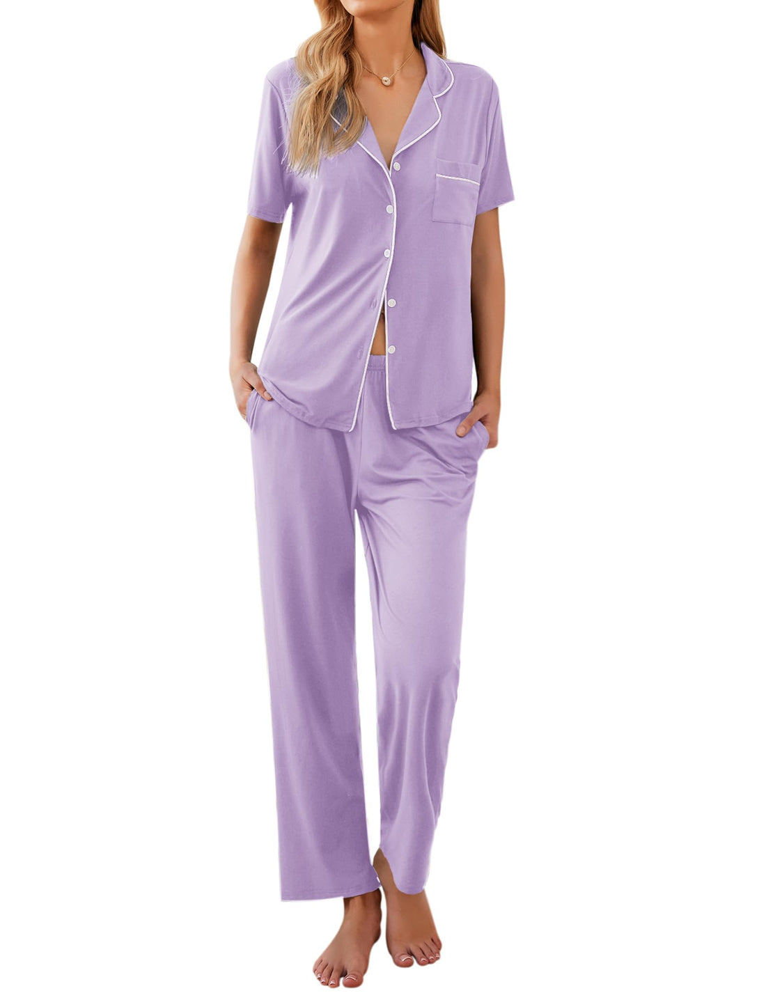 Ekouaer Womens Pajamas Set Short Sleeve Button Down Top & Pants Lounge Pjs