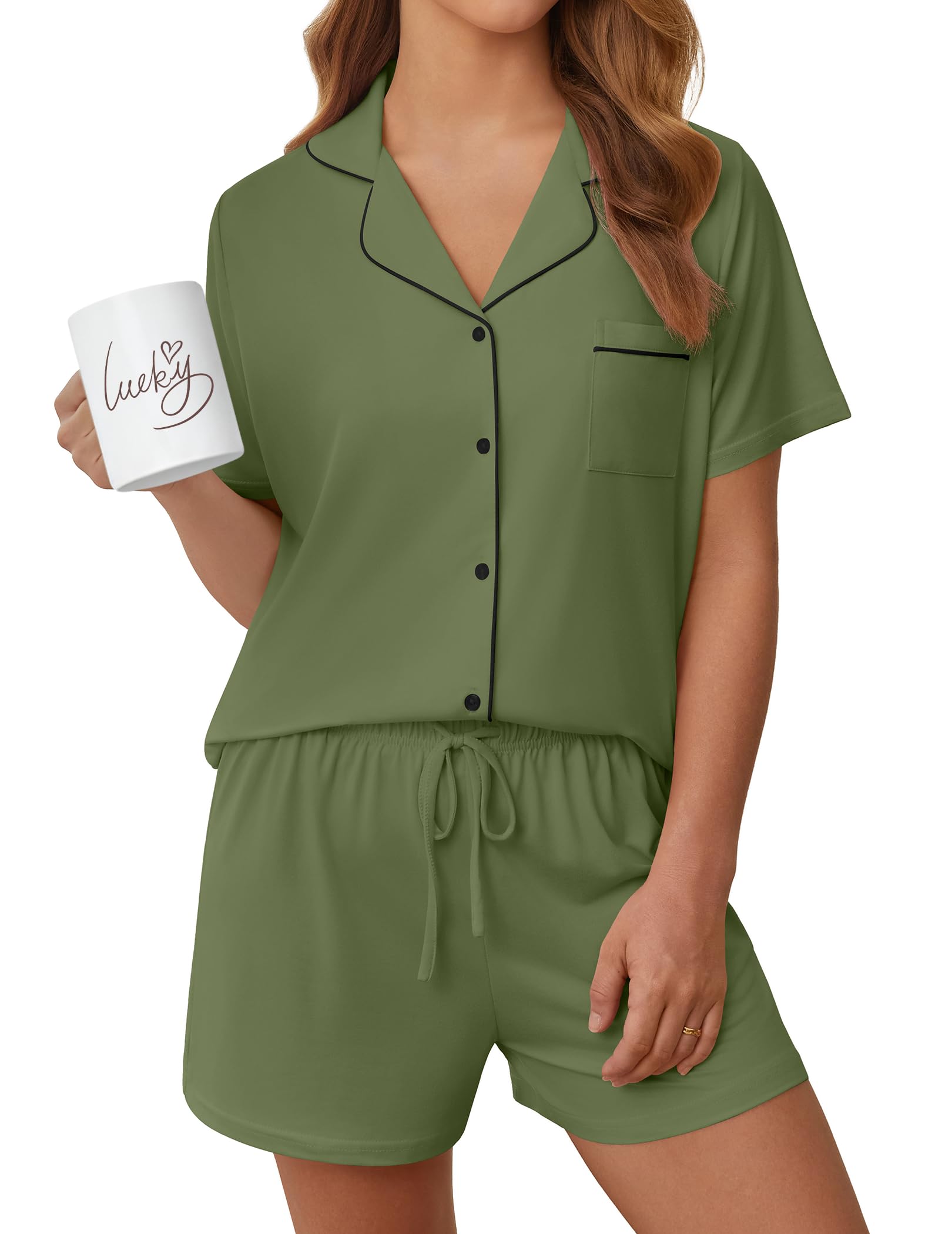 Womens Pajama Sets Summer Pjs Short Sleeve Button Down Top and Shorts Bride Sleepwear 2 Piece Comfy Lounge Set S-XXL