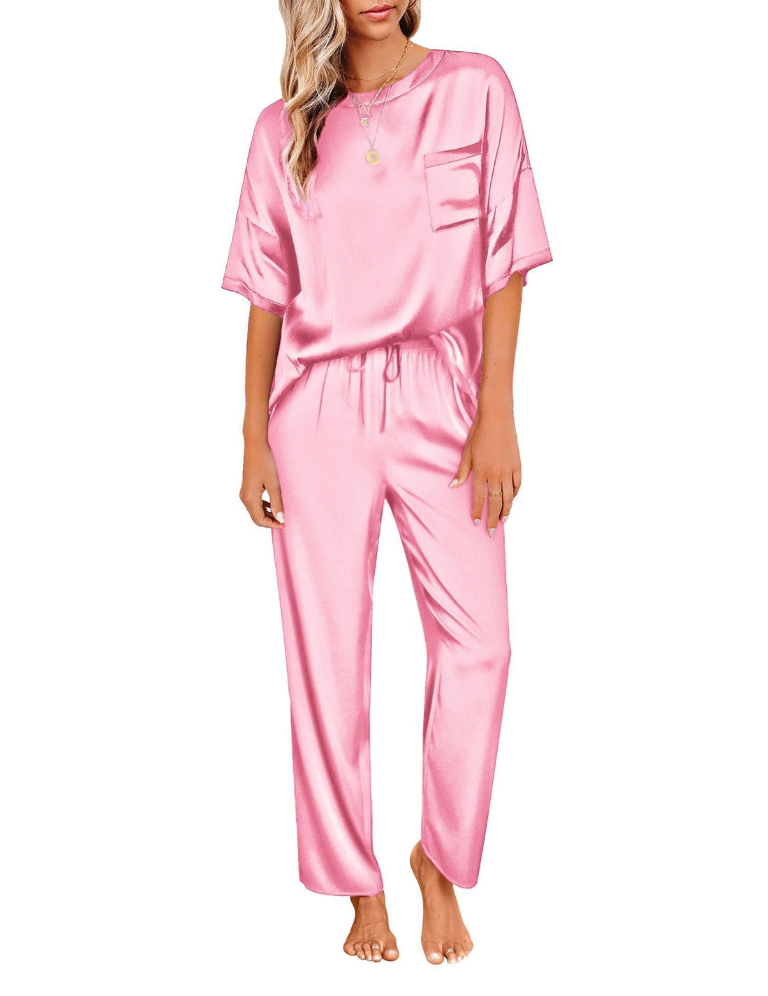 Ekouaer Pajamas for Women Set Silky Satin 2 Piece Lounge Sets with Pockets