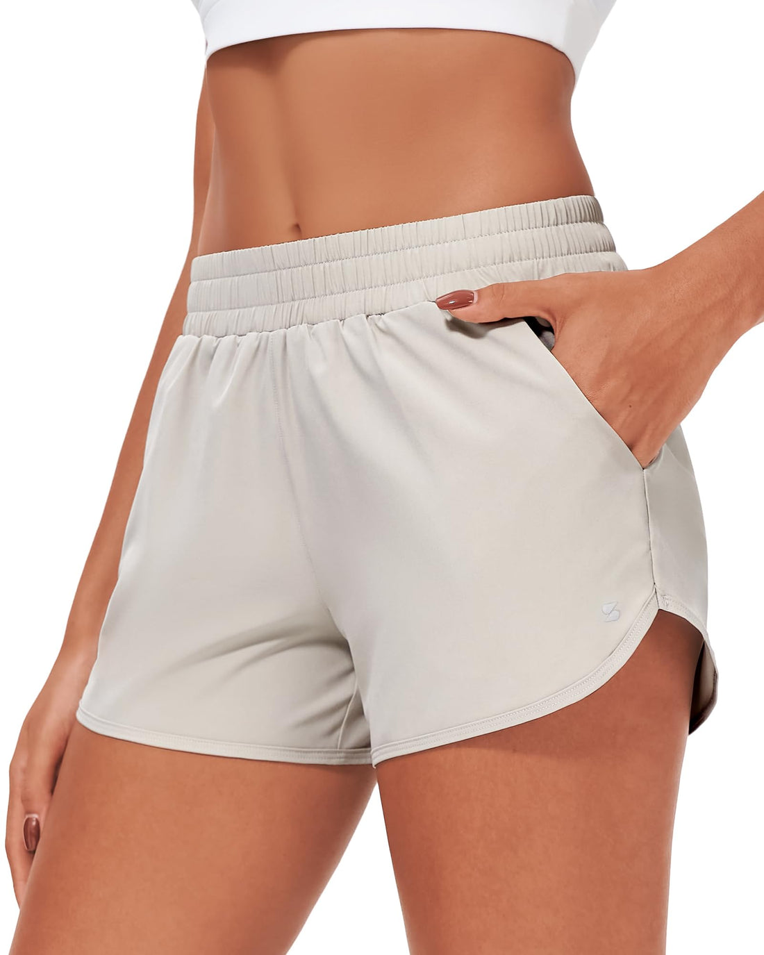 Stelle Womens 3" Running Shorts Mesh Liner High Waisted Workout Shorts Quick Dry Dolphin Athletic Shorts with Pockets