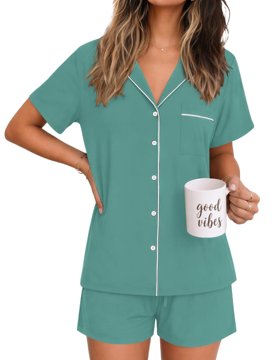 Ekouaer Womens Pajamas Set Soft Classic Notch Collar Bride Pjs Comfy Short Sleeve Sleepwear Loungewear