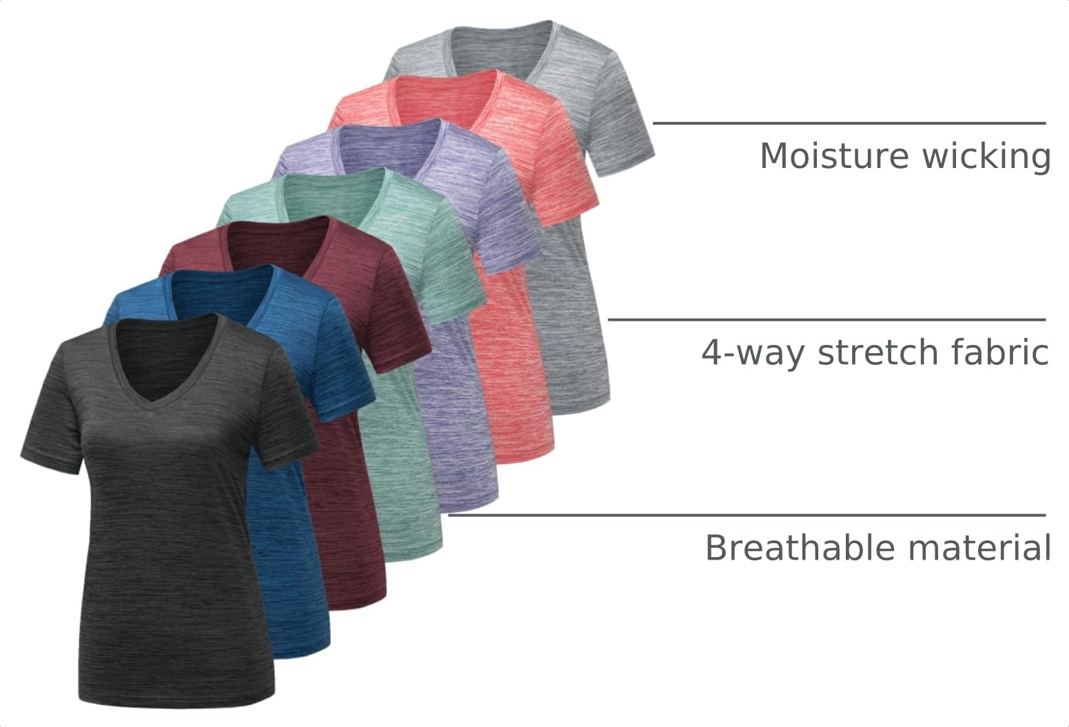 CE' CERDR 5/7 Pack Workout Shirts for Women, Moisture Wicking Quick Dry Active Athletic Women's Gym Performance T Shirts