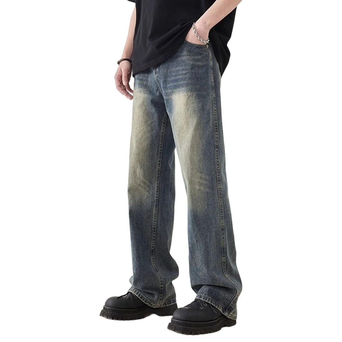 Mens Baggy Jeans Y2k Wide Leg Loose Fit Jeans Streetwear Denim Washed Hip Hop Pants