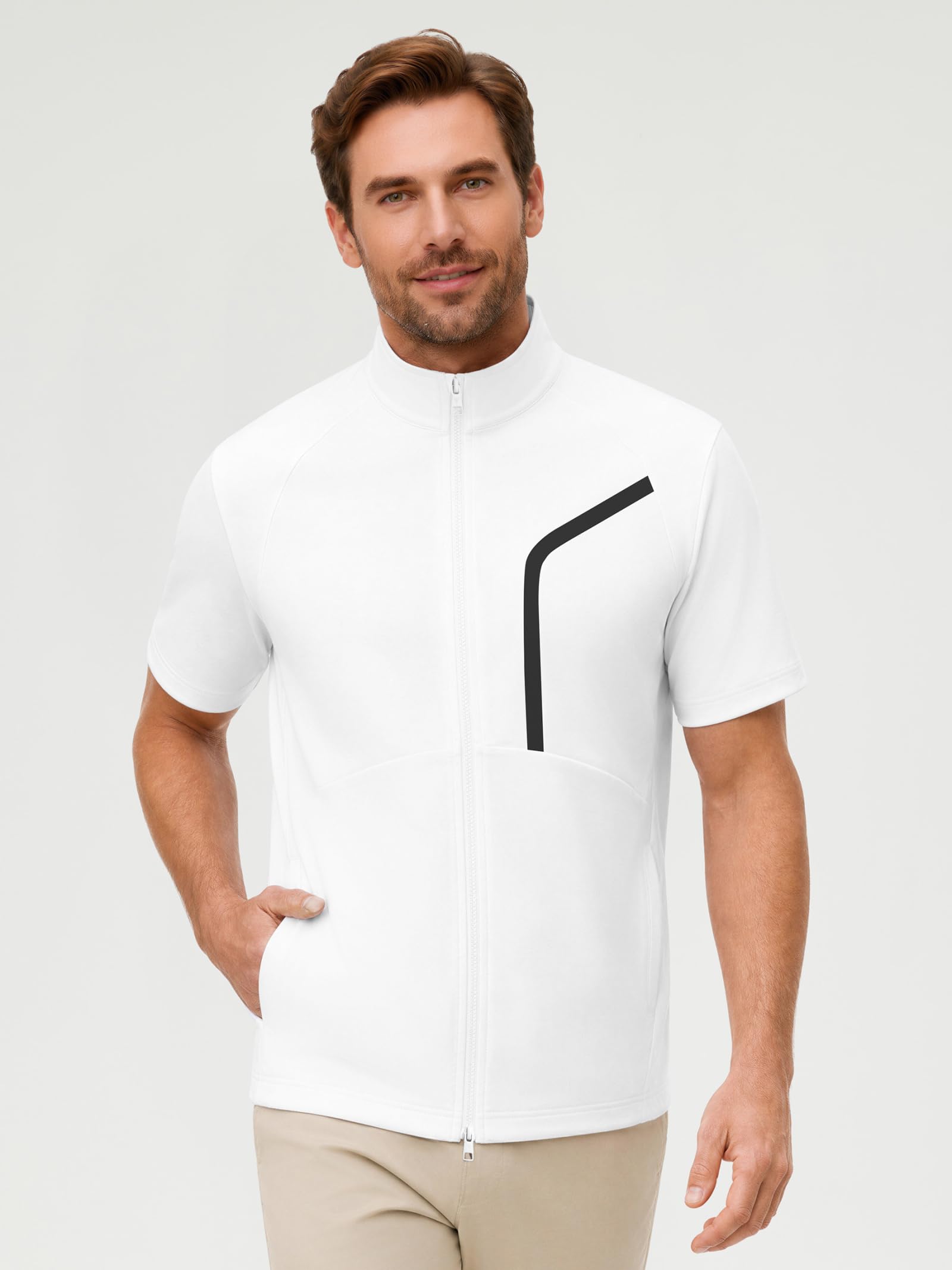 M MAELREG Short Sleeve Golf Jackets for Men with Full Zipper Lightweight UPF50+ Hiking Vests For Men with Button Pockets