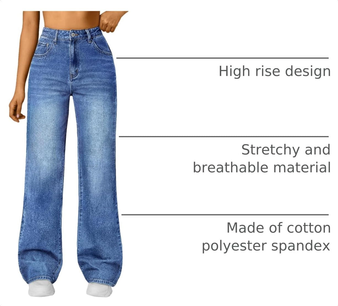 Trendy Queen Women High Waisted Straight Wide Leg Jeans Stretch Baggy Pants | High Rise Denim, Relaxed Fit Trousers, Retro Y2K Aesthetic, Streetwear Style, Long Straight Leg Pants