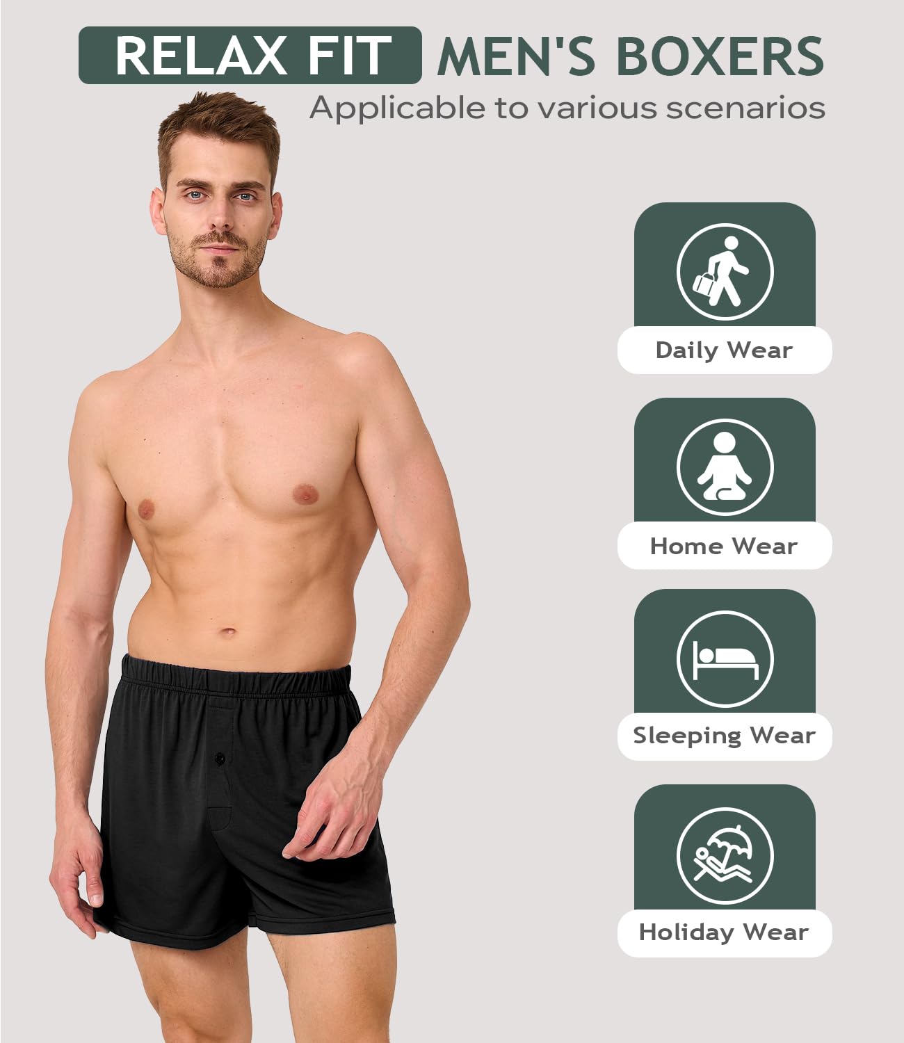 BAMBOO COOL Mens Boxers Durable Comfortable Boxer Shorts for Men Loose Ultra-Soft Men's Underwear (3 or 5 Pack)