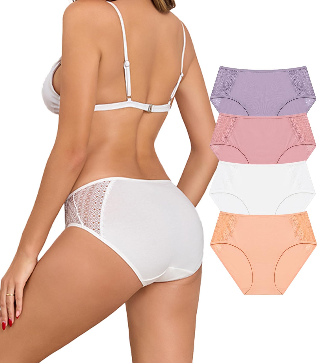 COLORFULLEAF Women's Cotton Hipster Panties Sexy Lace Underwear Pack Soft Moisture Wicking Bikini Briefs