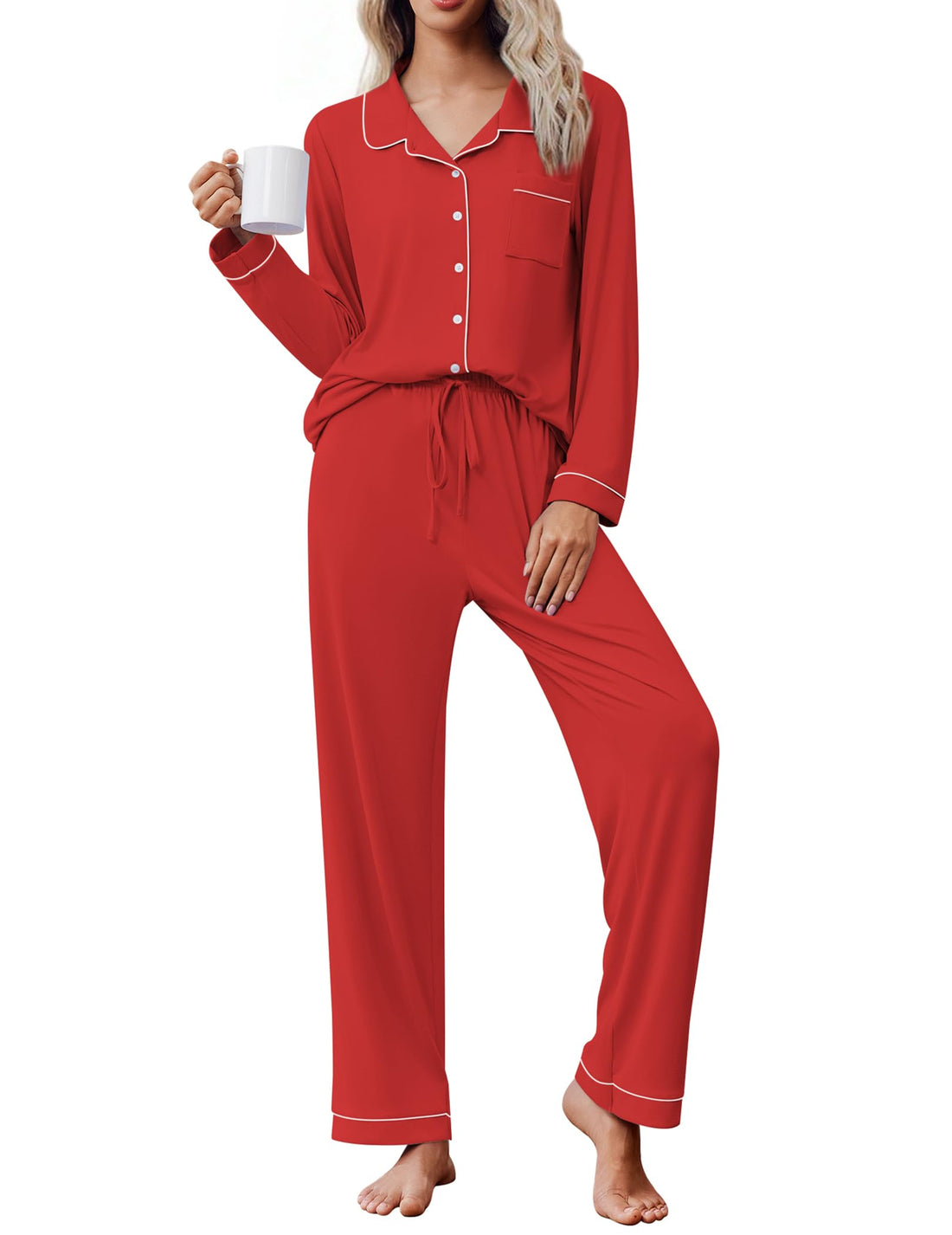 Ekouaer Women's Pajama Set Long Sleeve Lounge Set Soft Button Down Pjs