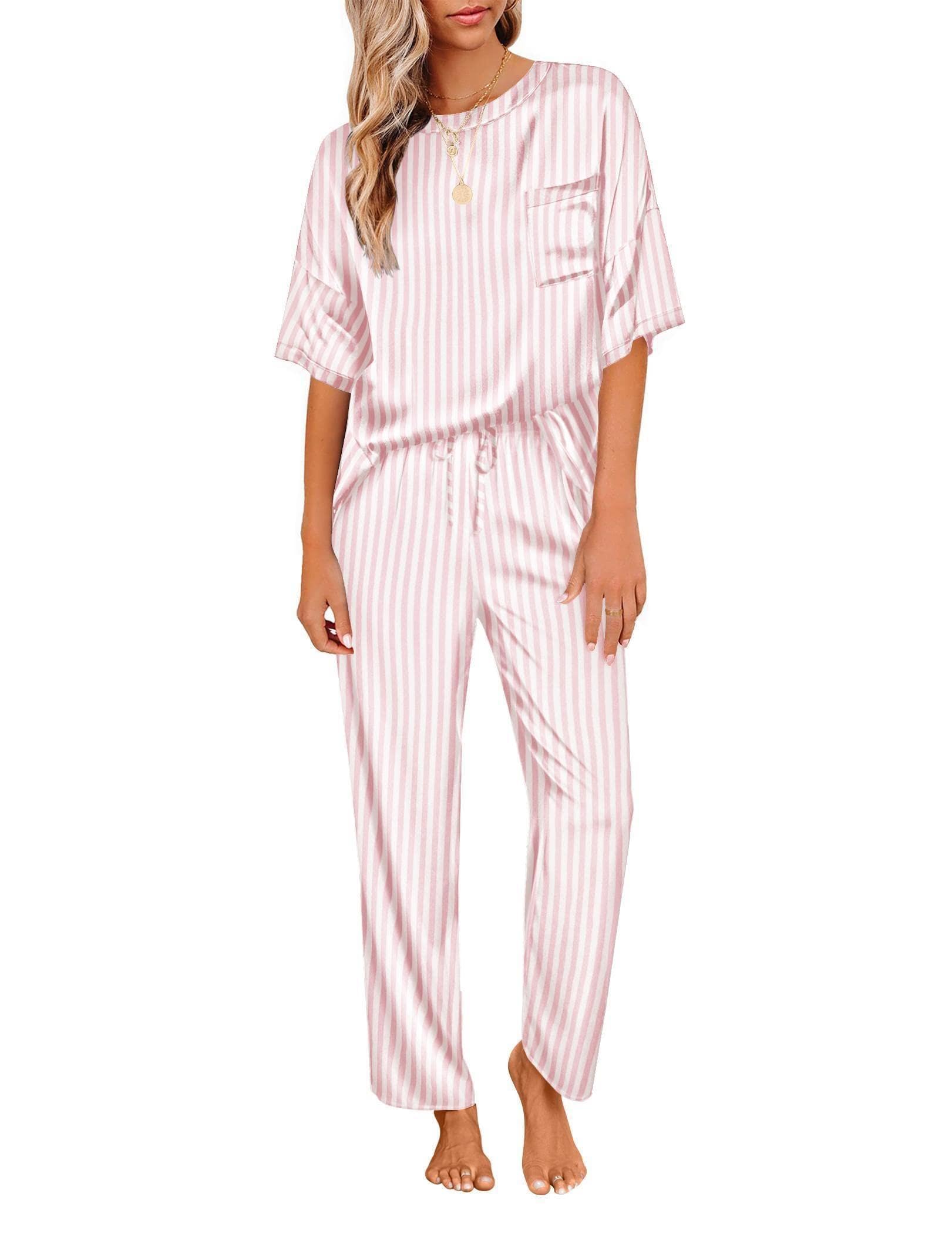 Ekouaer Pajamas for Women Set Silky Satin 2 Piece Lounge Sets with Pockets
