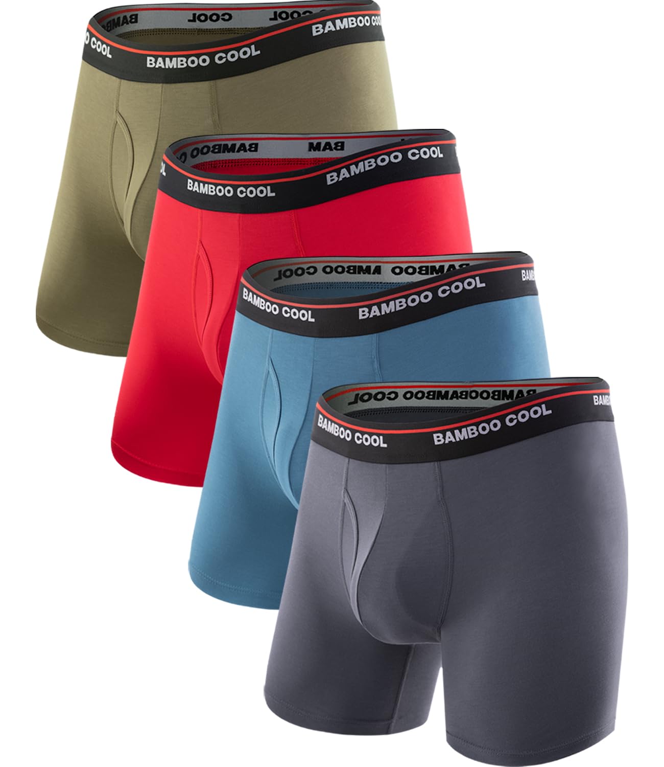 BAMBOO COOL Men's Underwear Boxer Briefs Fly with Built-in 3D Pouch Comfortable Cool Underwear for Men 4 Pack
