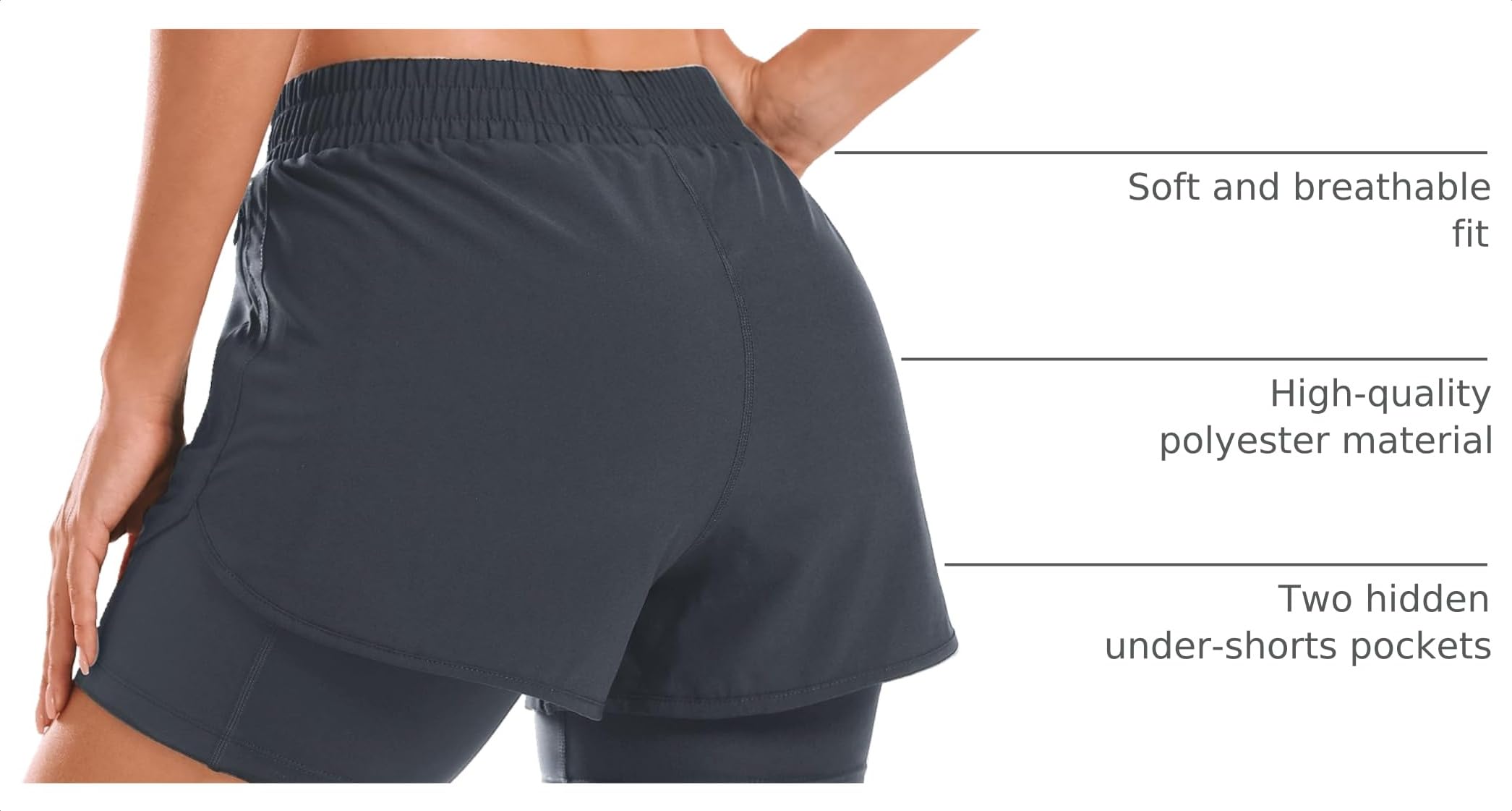 Stelle Women 2 in 1 Running Shorts High Waisted Athletic Shorts Gym Workout Shorts with Liner Zipper Pockets