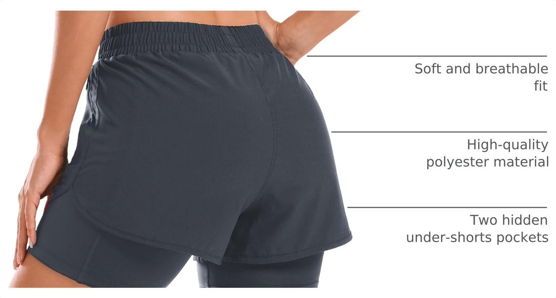 Stelle Women 2 in 1 Running Shorts High Waisted Athletic Shorts Gym Workout Shorts with Liner Zipper Pockets