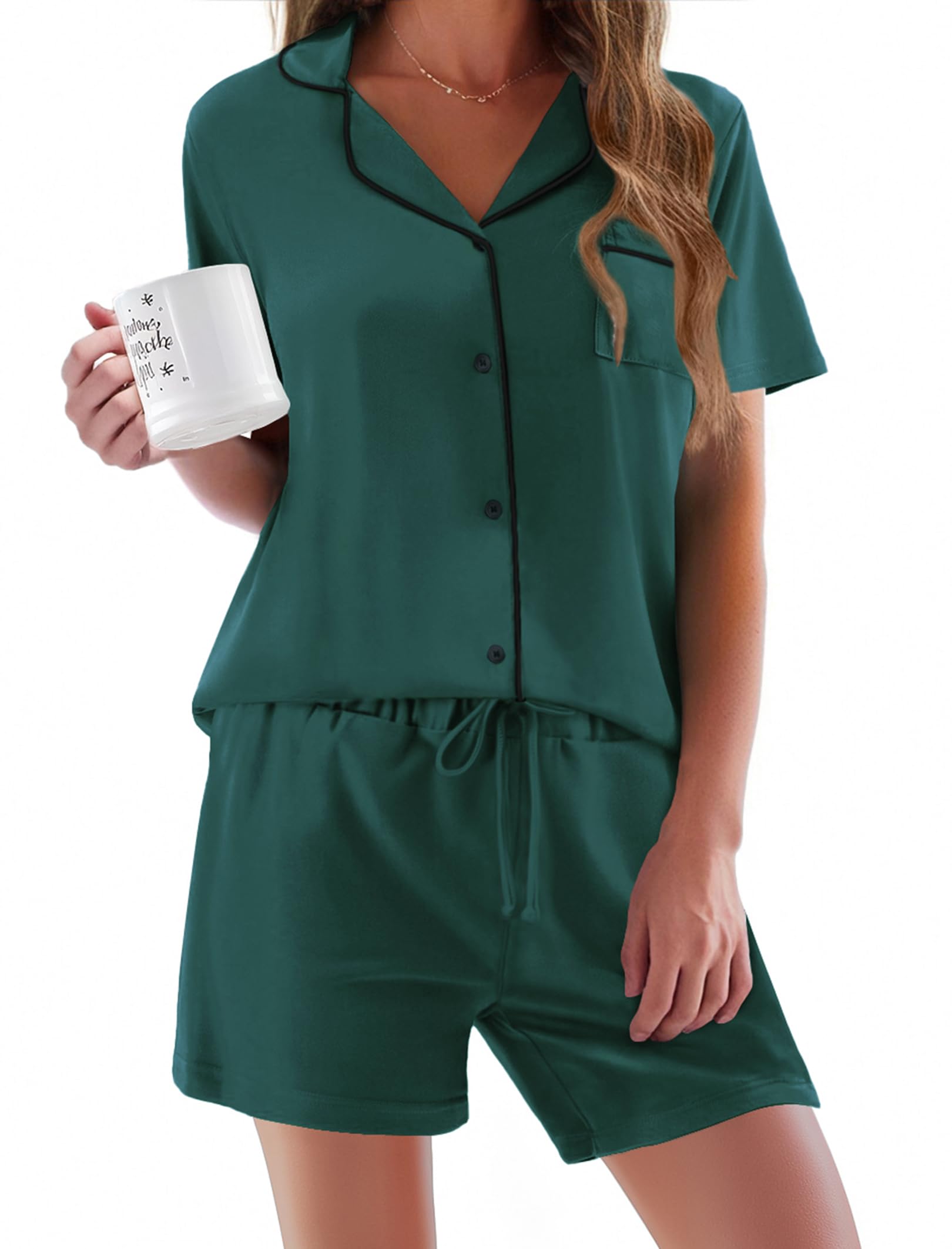 Ekouaer Pajamas Set for Women Short Sleeve Sleepwear Button Down Pj XS-XXXL