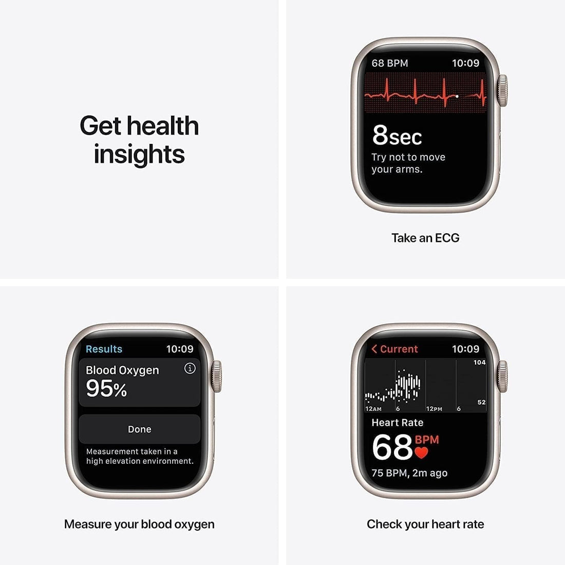 Apple Watch Series 7 (GPS, 41mm) Starlight Aluminum Case with Starlight Sport Band, Regular (Renewed)
