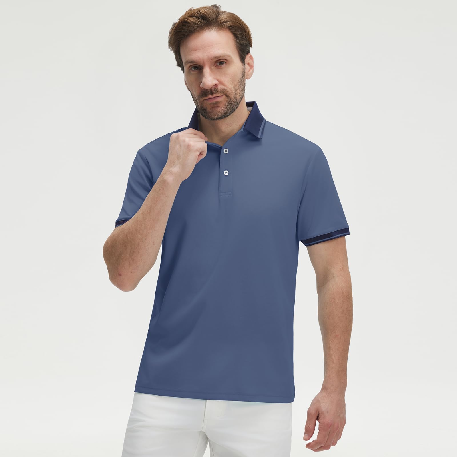 M MAELREG Golf Shirts for Men Short Sleeve with Contrast Collar & Cuffs Performance Dry Fit Stretch Solid Casual Polo Shirts