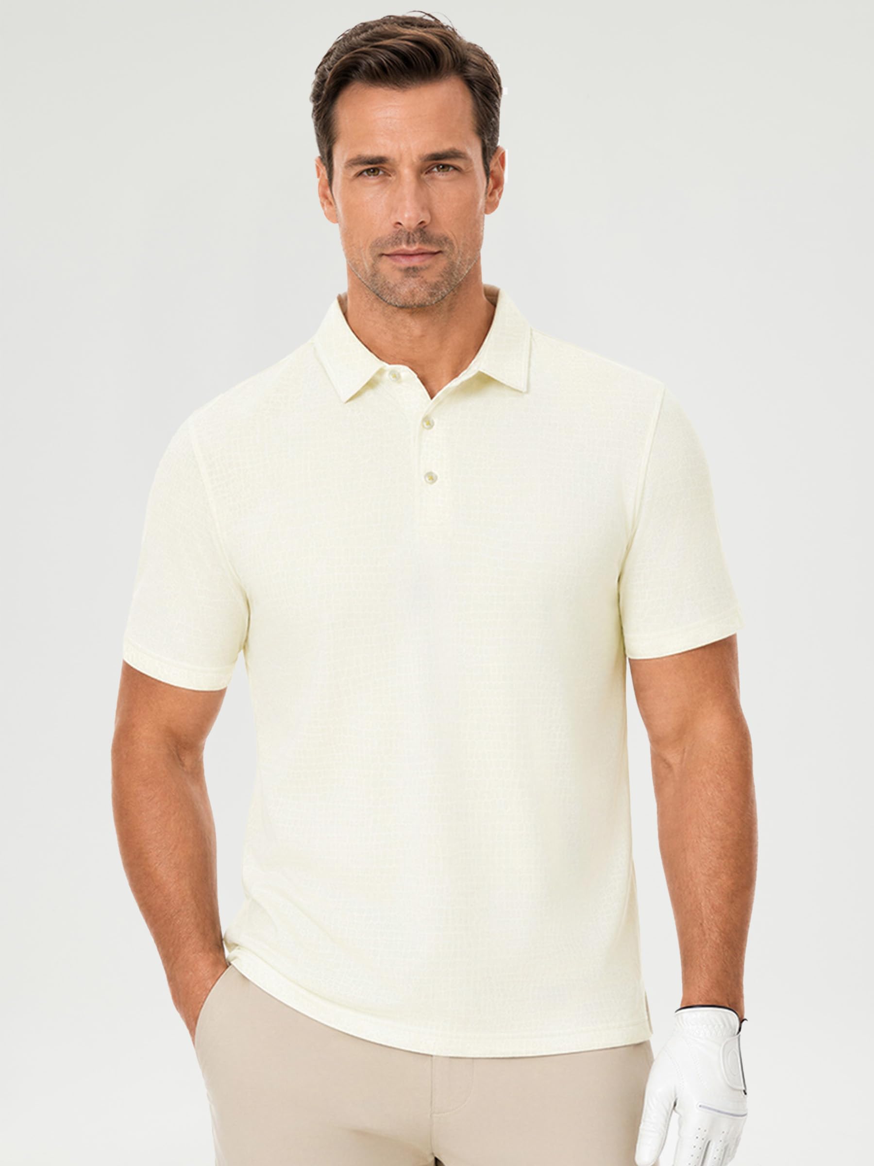 Mens Polo Shirts Short Sleeve Jacquard Casual Nylon Blend Solid Stylish Dry Fit Performance Collared Golf Polo Shirts for Men