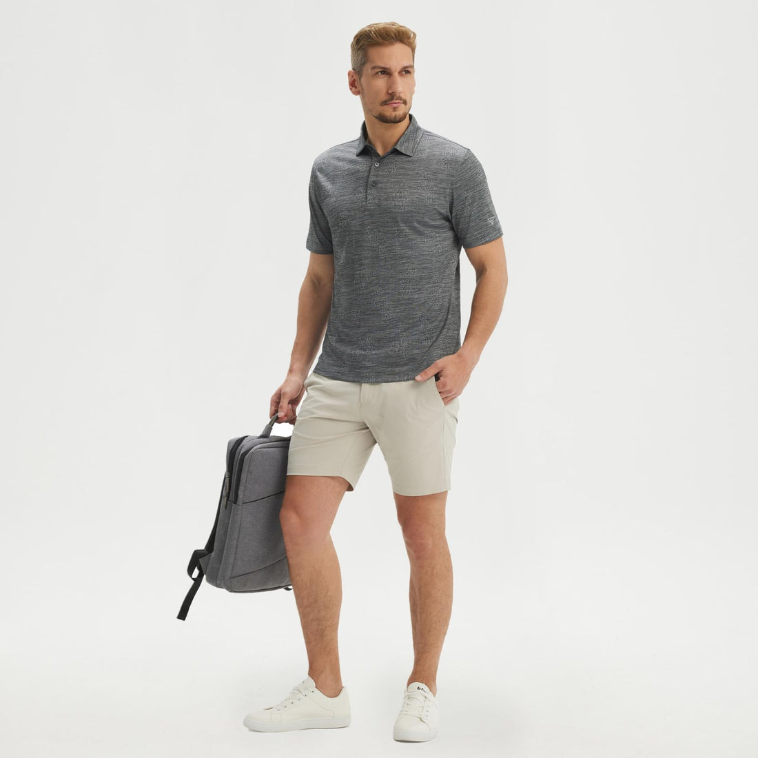 M MAELREG Short Sleeve Golf Shirts for Men Moisture Wicking Performance Lightweight Jacquard 3 Button Polo Shirts for Men