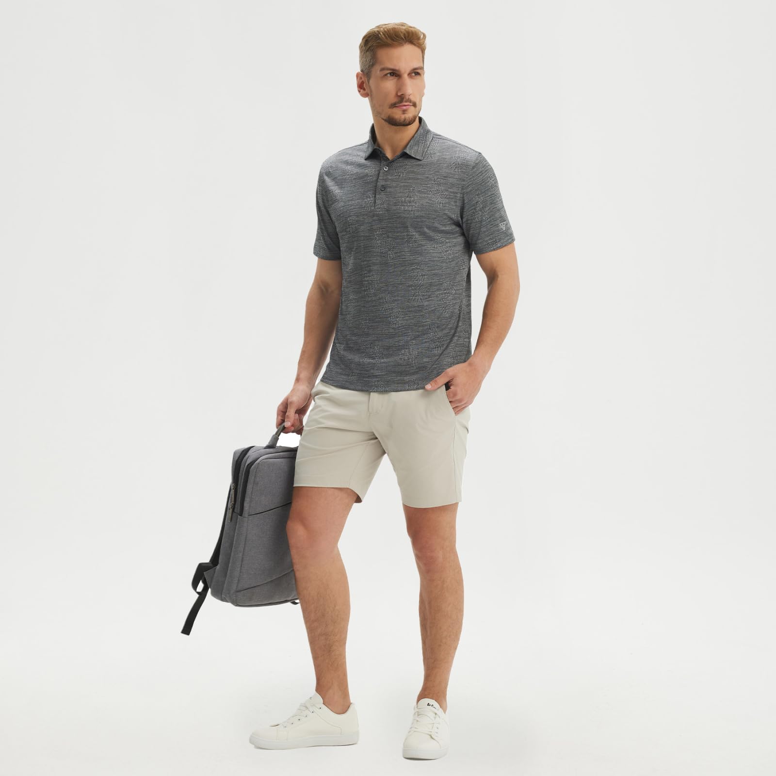 M MAELREG Short Sleeve Golf Shirts for Men Moisture Wicking Performance Lightweight Jacquard 3 Button Polo Shirts for Men