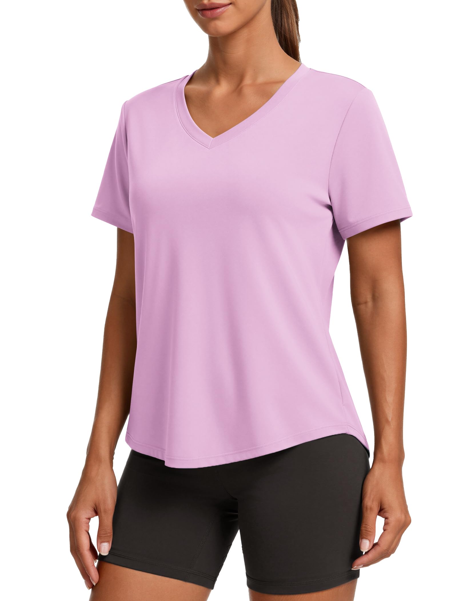 PINSPARK Soft Workout Tops for Women Short Sleeve V Neck Moisture Wicking UPF 50+ Sun Protection Quick Dry Gym Shirts