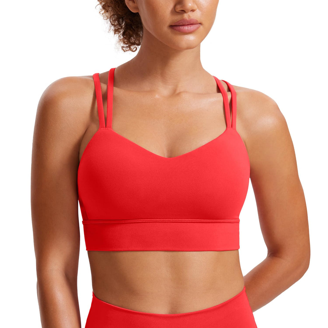 CRZ YOGA Softness Mold Butterluxe Sports Bras | Molded Cup, Light Support, Yoga, Extremely Soft, Longline, Strappy Back, Scoop Neck, for Women